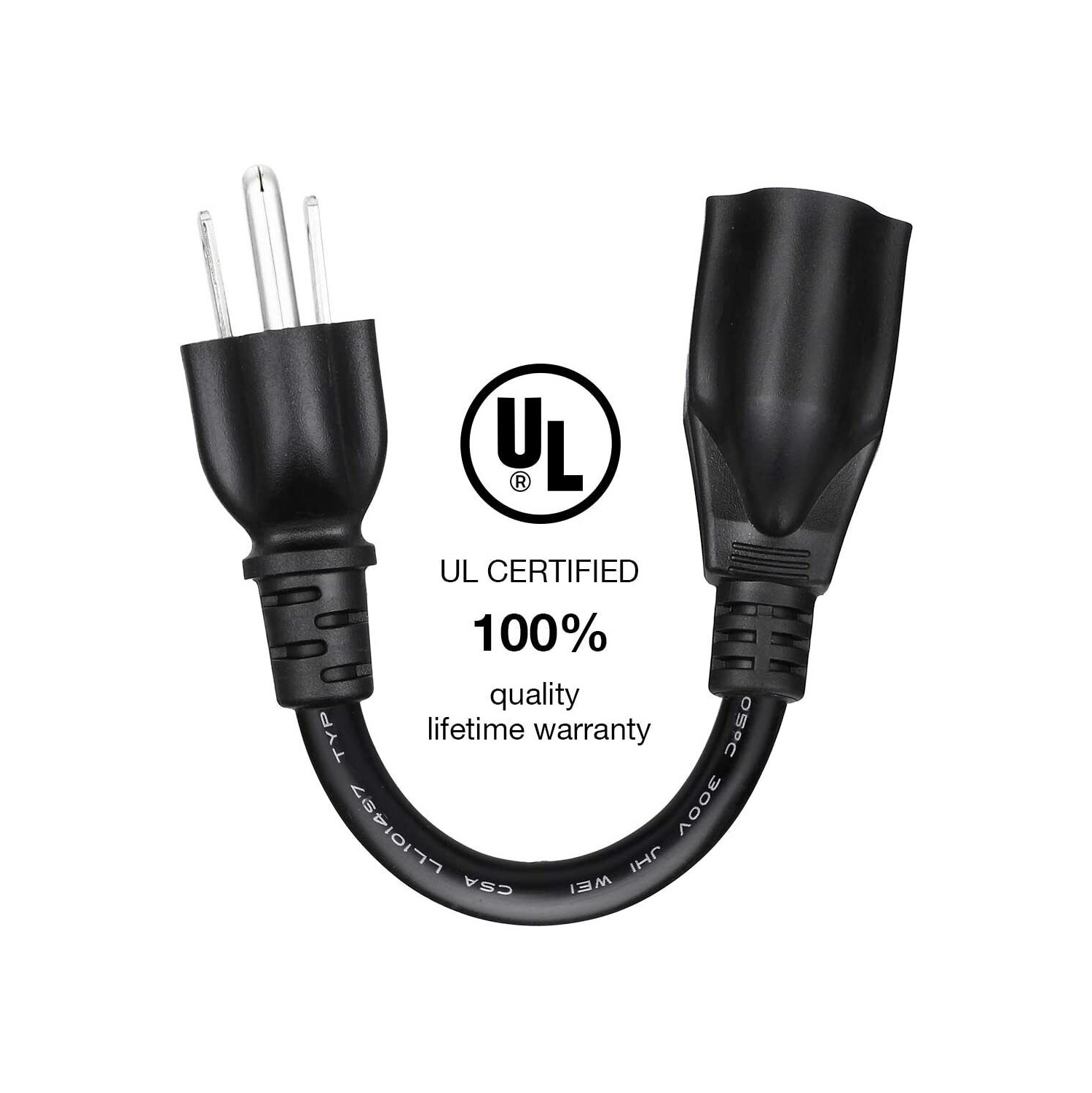 [UL] économiseur de rallonge de cordon d’alimentation court, 18 AWG/13 a, 6 po, PAQ./3