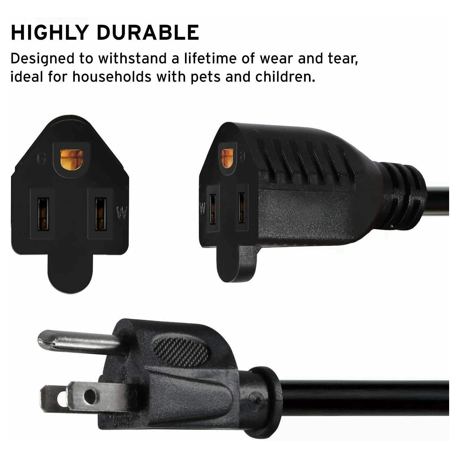 [UL] économiseur de rallonge de cordon d’alimentation court, 18 AWG/13 a, 6 po, PAQ./3