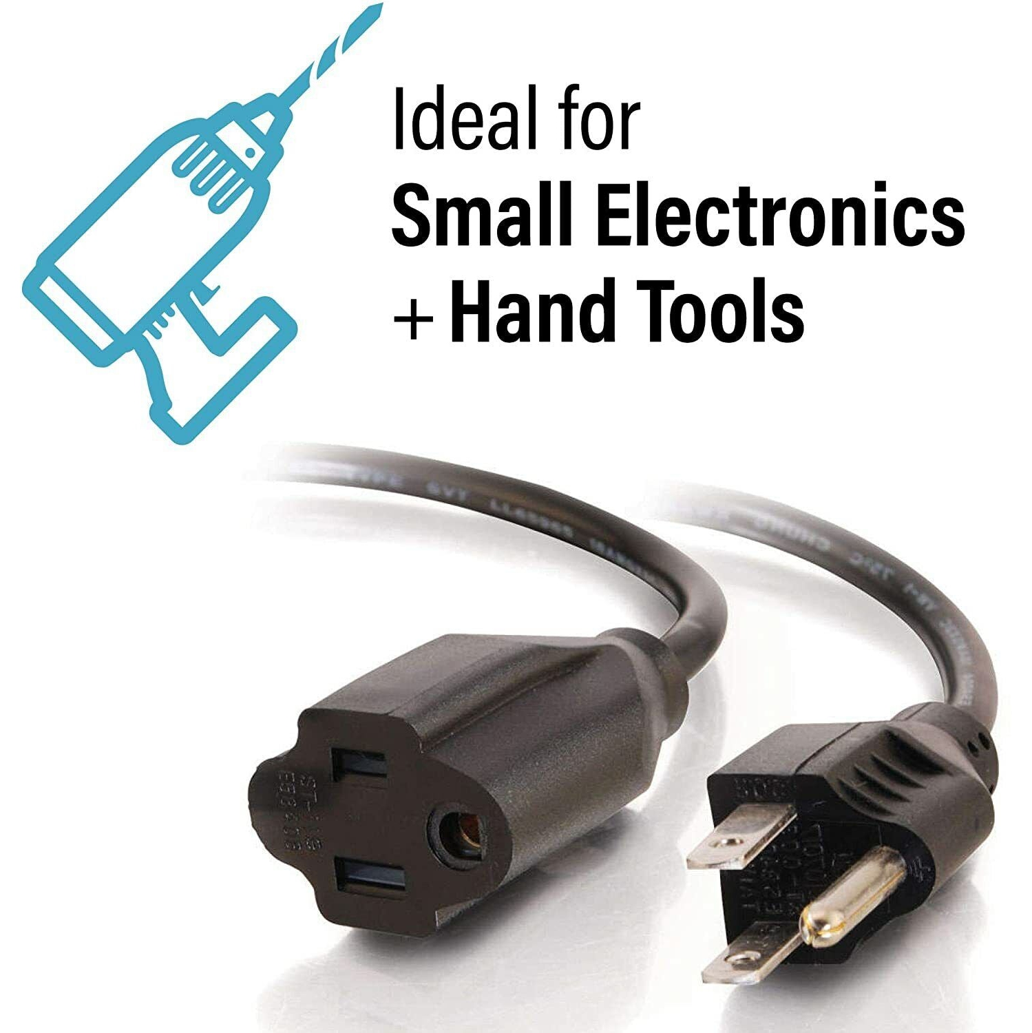 [UL] économiseur de rallonge de cordon d’alimentation court, 18 AWG/13 a, 6 po, PAQ./3