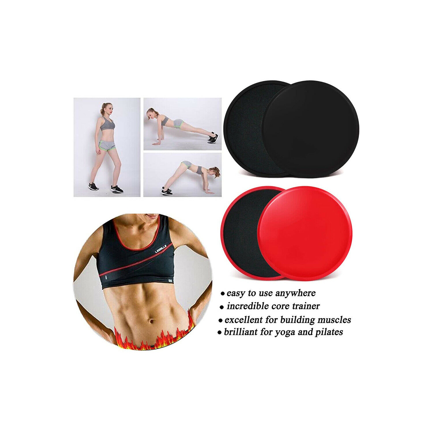 2 glisseurs d’exercice principaux : disques glisseurs double face pour l’entraînement à la maison