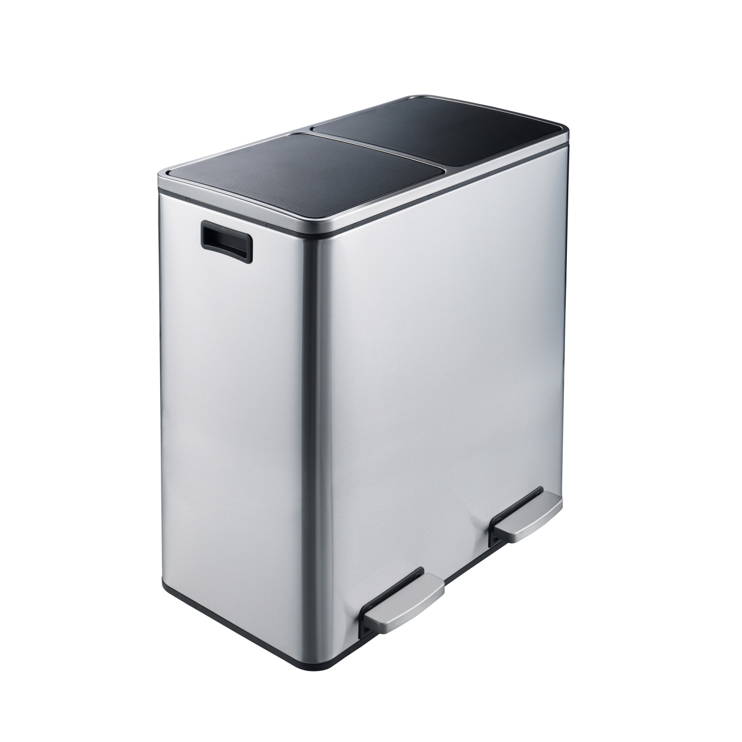 Stainless Steel 60L Stainless Steel Dual Compartment Trash Can - Matt Silver