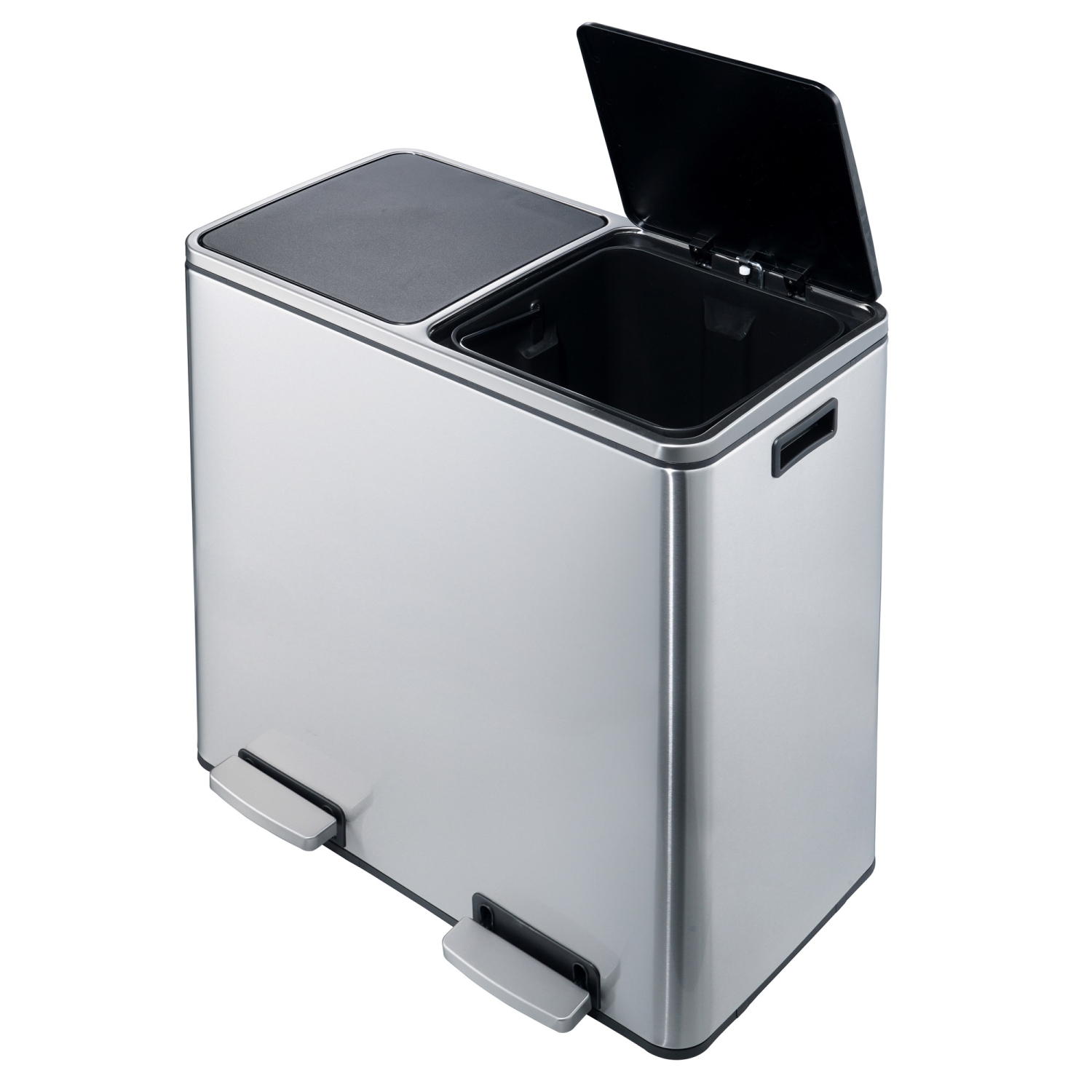 Stainless Steel 60L Stainless Steel Dual Compartment Trash Can - Matt Silver