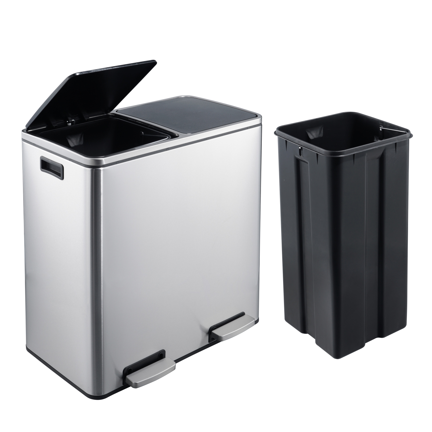 Stainless Steel 60L Stainless Steel Dual Compartment Trash Can - Matt Silver