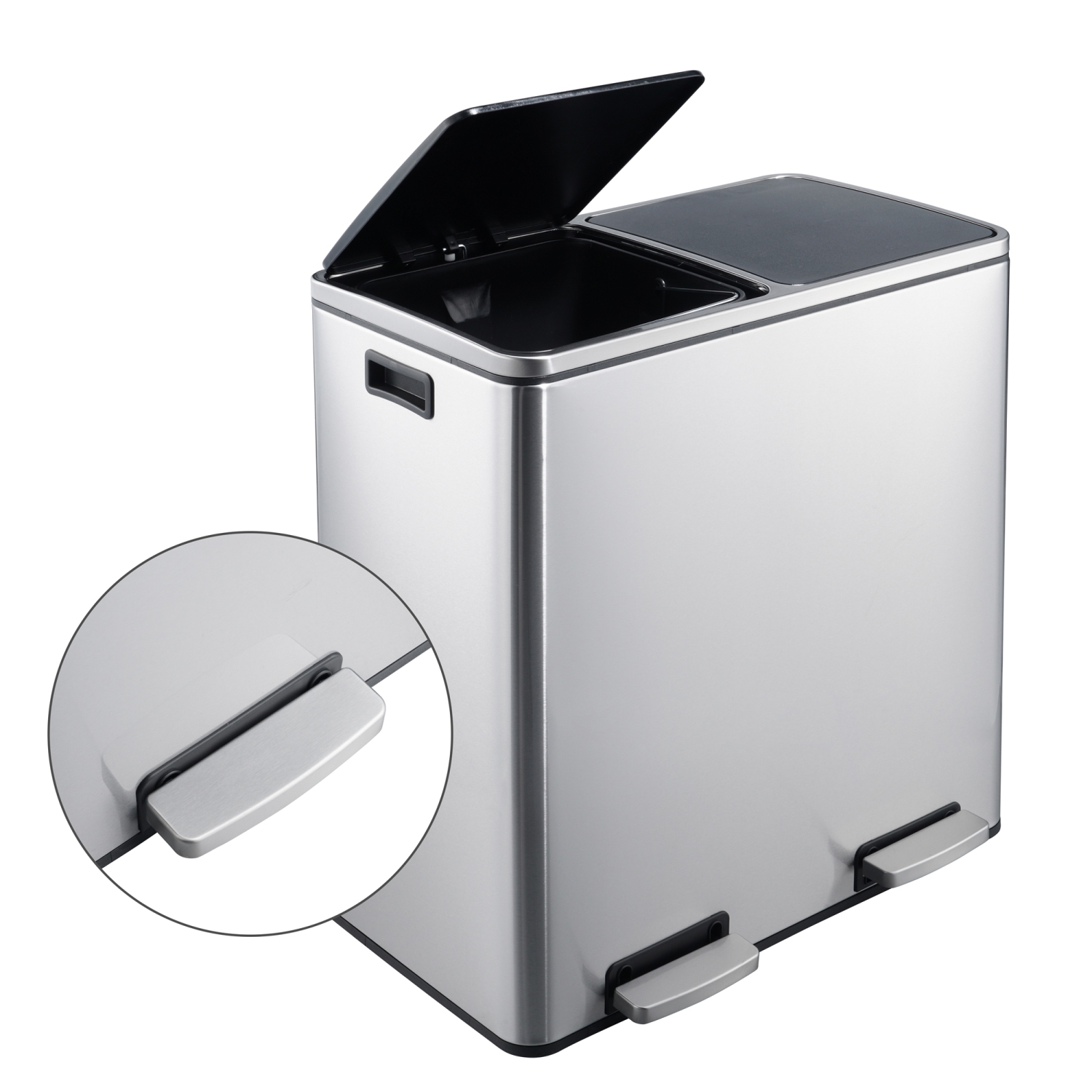 Stainless Steel 60L Stainless Steel Dual Compartment Trash Can - Matt Silver