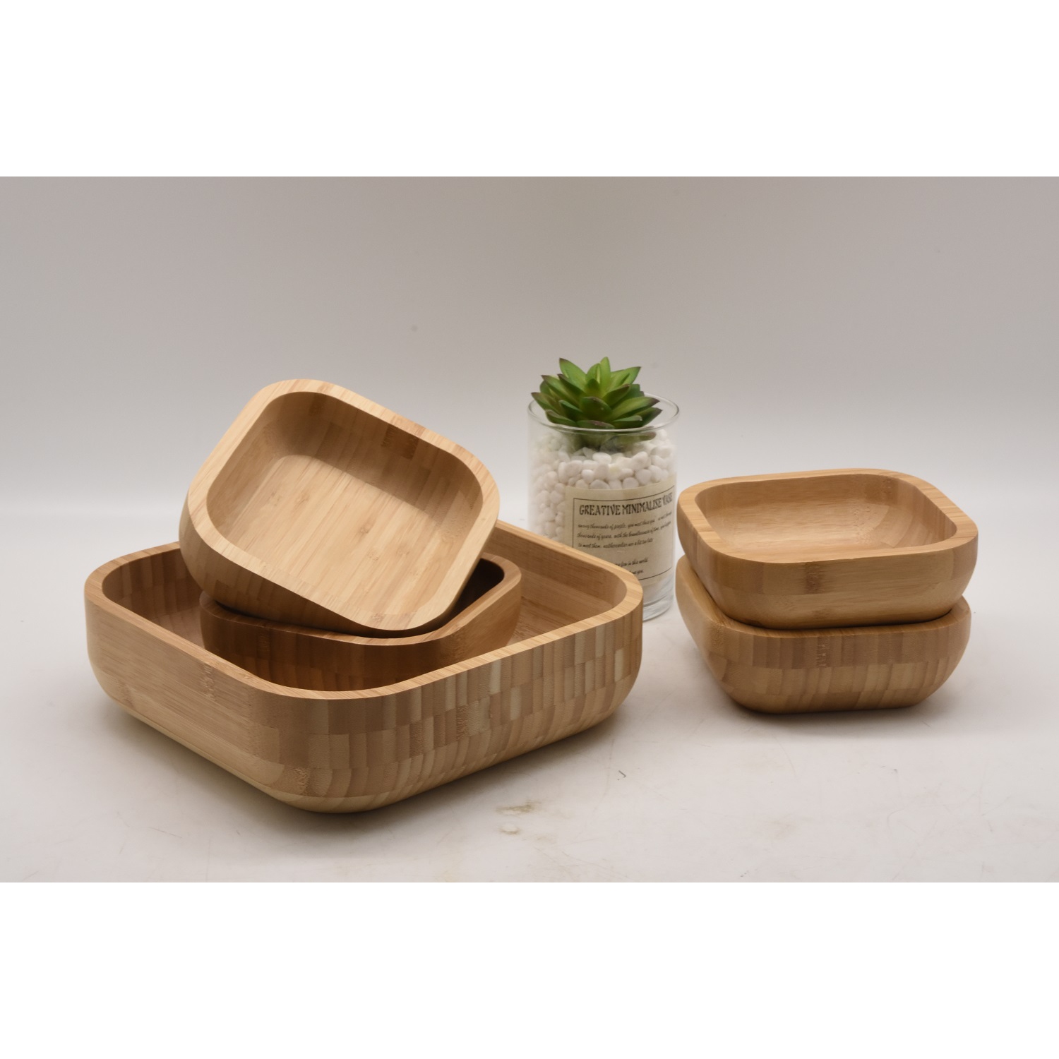 Rectangular BAMBOO dessert BOWLS 5PCS/SET