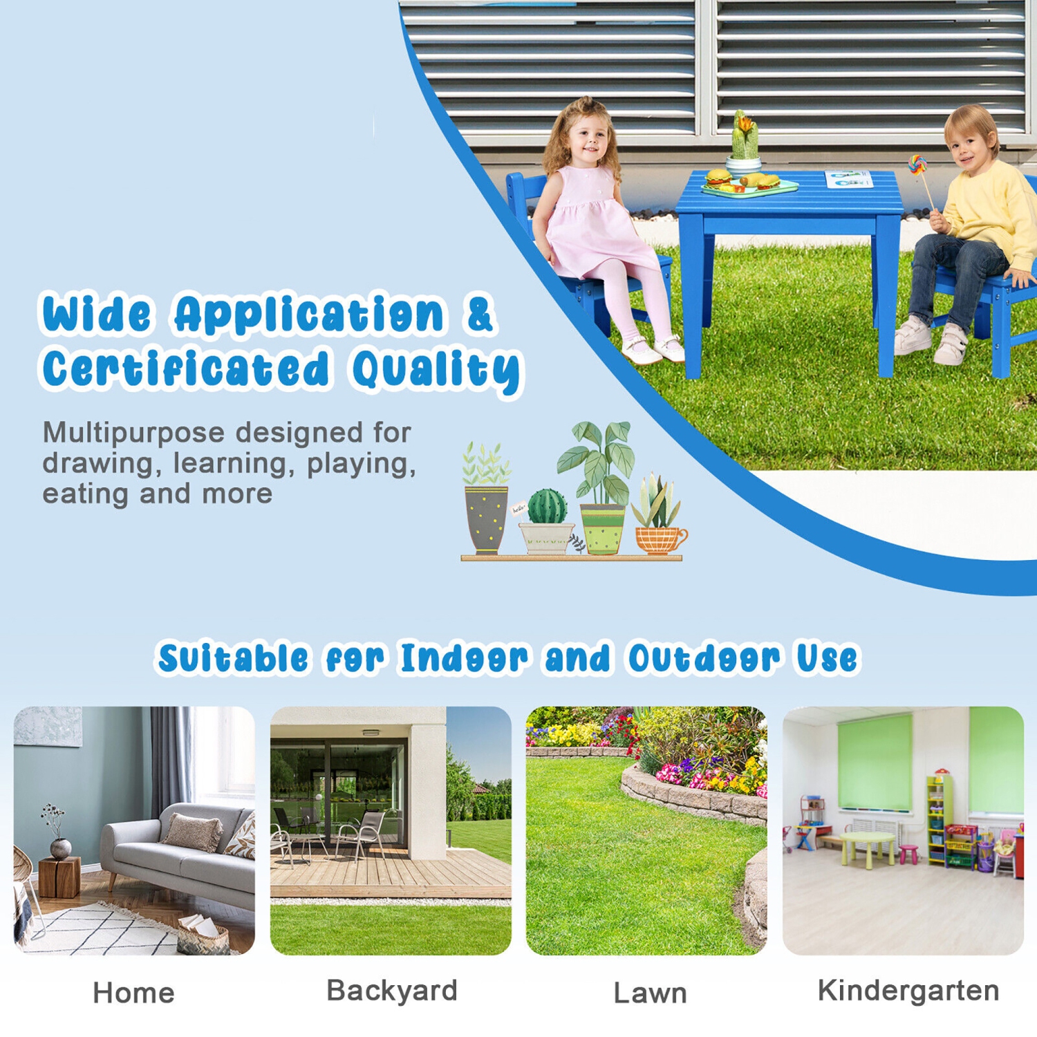 Gymax Kids Square Table Indoor Outdoor Heavy-Duty All-Weather Activity Play Table