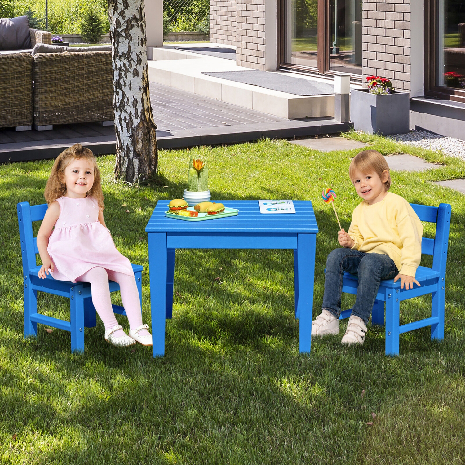 Gymax Kids Square Table Indoor Outdoor Heavy-Duty All-Weather Activity Play Table