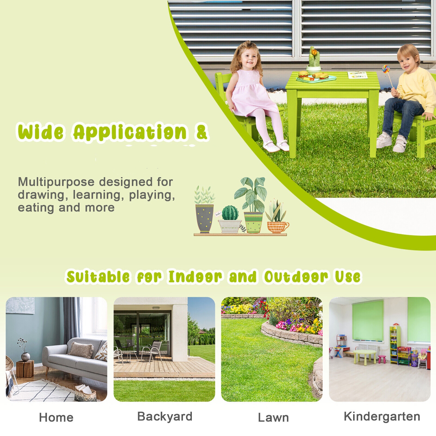 Gymax Kids Square Table Indoor Outdoor Heavy-Duty All-Weather Activity Play Table