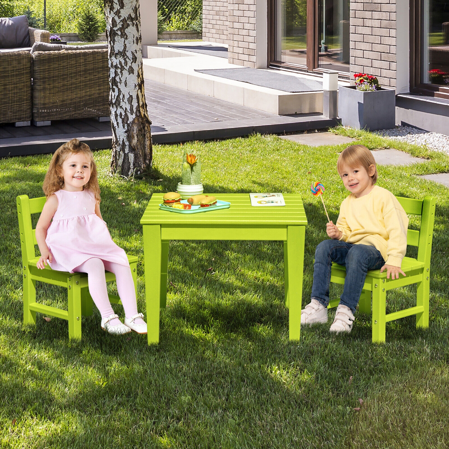 Gymax Kids Square Table Indoor Outdoor Heavy-Duty All-Weather Activity Play Table
