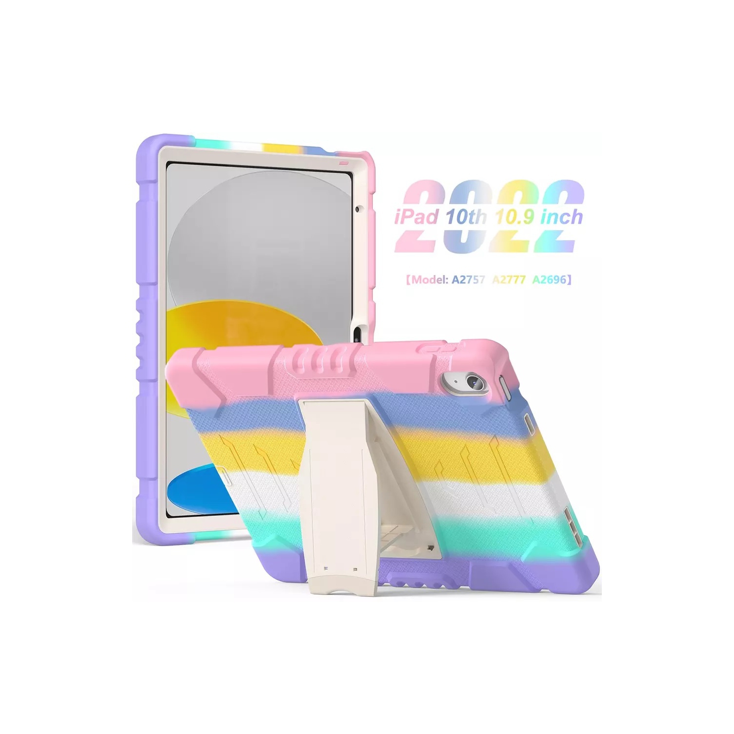 [CS] Étui rigide résistant aux chocs, robuste et avec béquille pour iPad 10ᵉ gén Air. / IPad 11ᵉ gén., arc-en-ciel