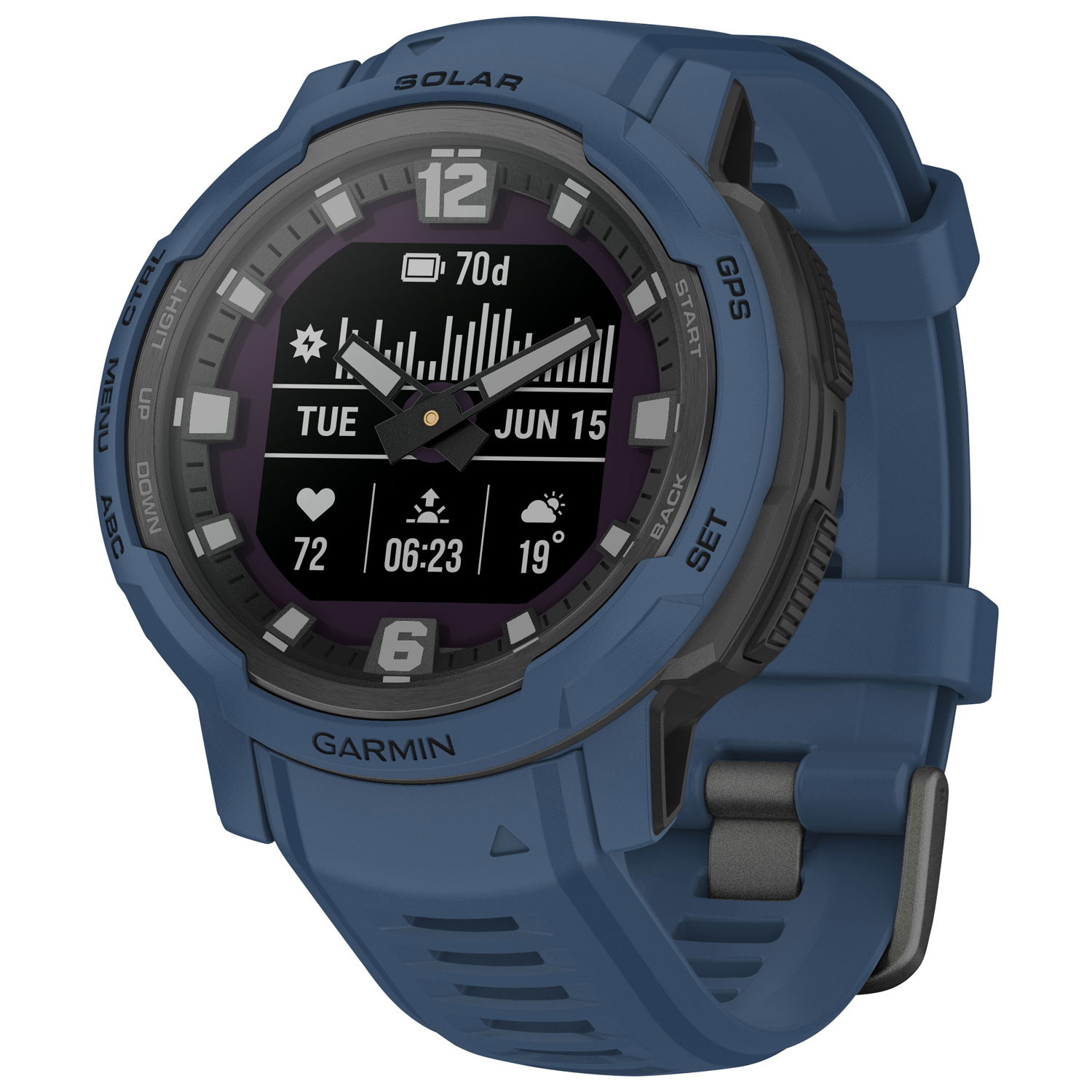 Garmin Instinct Crossover Solar 45mm GPS Watch with Heart Rate Monitor - Tidal Blue