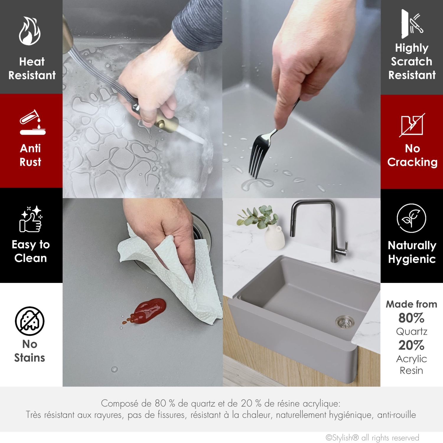 Stylish Farmhouse/Apron Front 30 inch Grey Composite Granite Workstation Single Bowl Kitchen Sink S-830WL