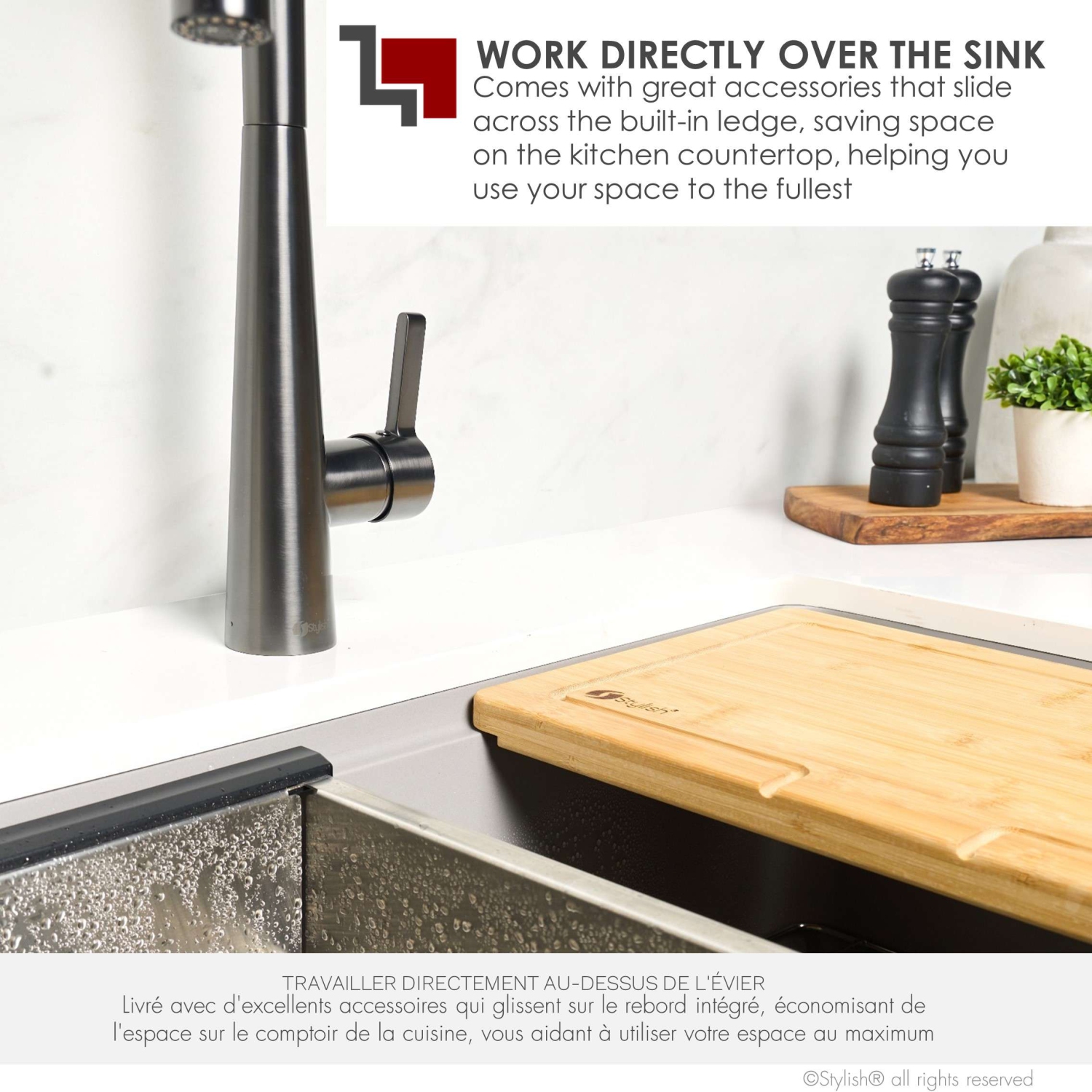 Stylish Farmhouse/Apron Front 30 inch Grey Composite Granite Workstation Single Bowl Kitchen Sink S-830WL