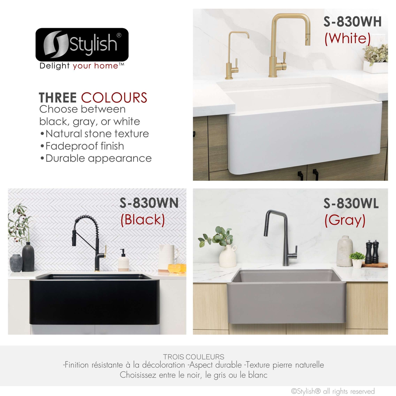 Stylish Farmhouse/Apron Front 30 inch White Composite Granite Workstation Single Bowl Kitchen Sink S-830WH