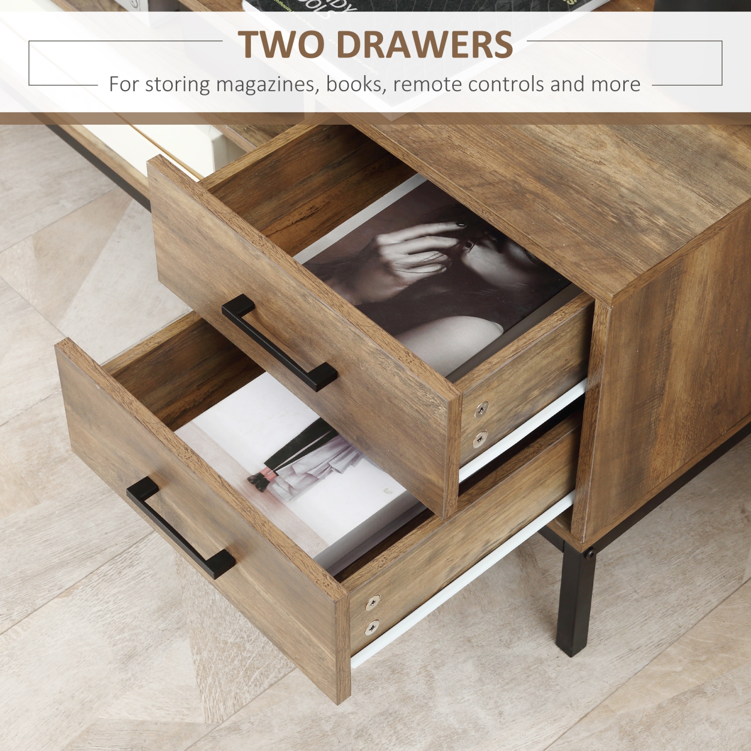 Meuble pour téléviseur mesurant jusqu’à 50 po de HOMCOM, meuble pour téléviseur avec porte, rangement ouvert et tiroirs, table pour téléviseur avec