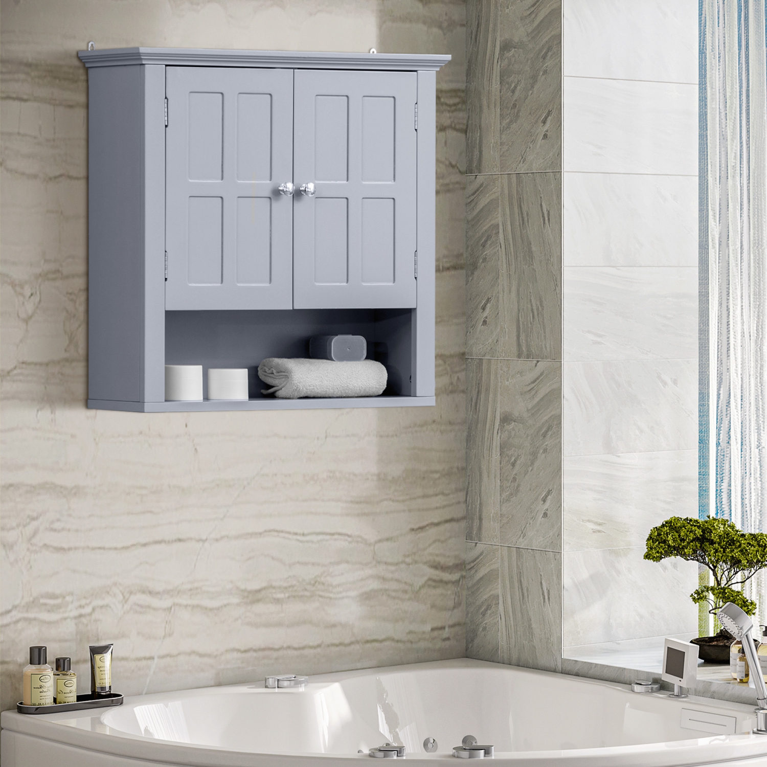 Armoire murale pour salle de bains HOMCOM, armoire à pharmacie, armoire de rangement pour toilettes avec tablette réglable et 2 portes pour couloir,