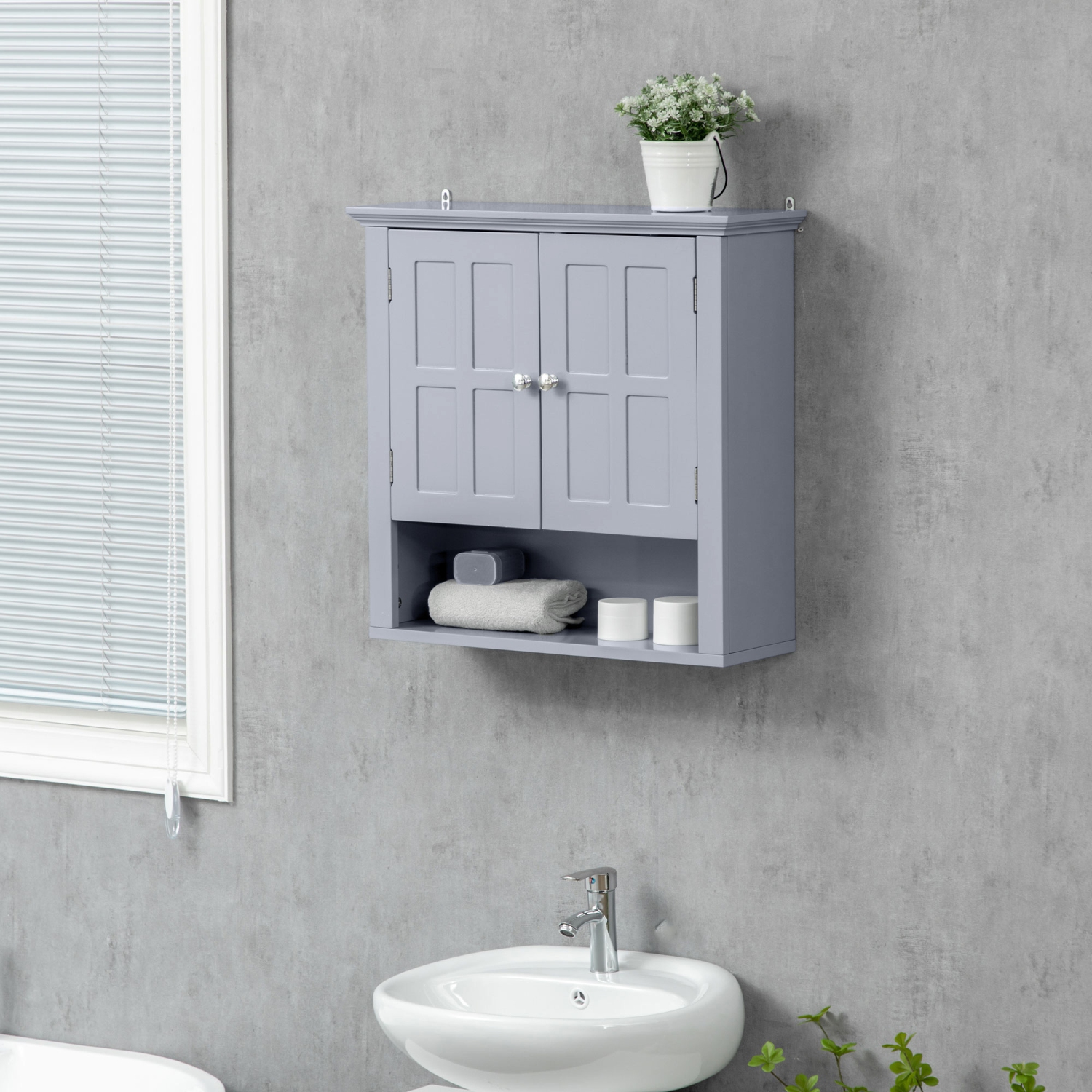 Armoire murale pour salle de bains HOMCOM, armoire à pharmacie, armoire de rangement pour toilettes avec tablette réglable et 2 portes pour couloir,