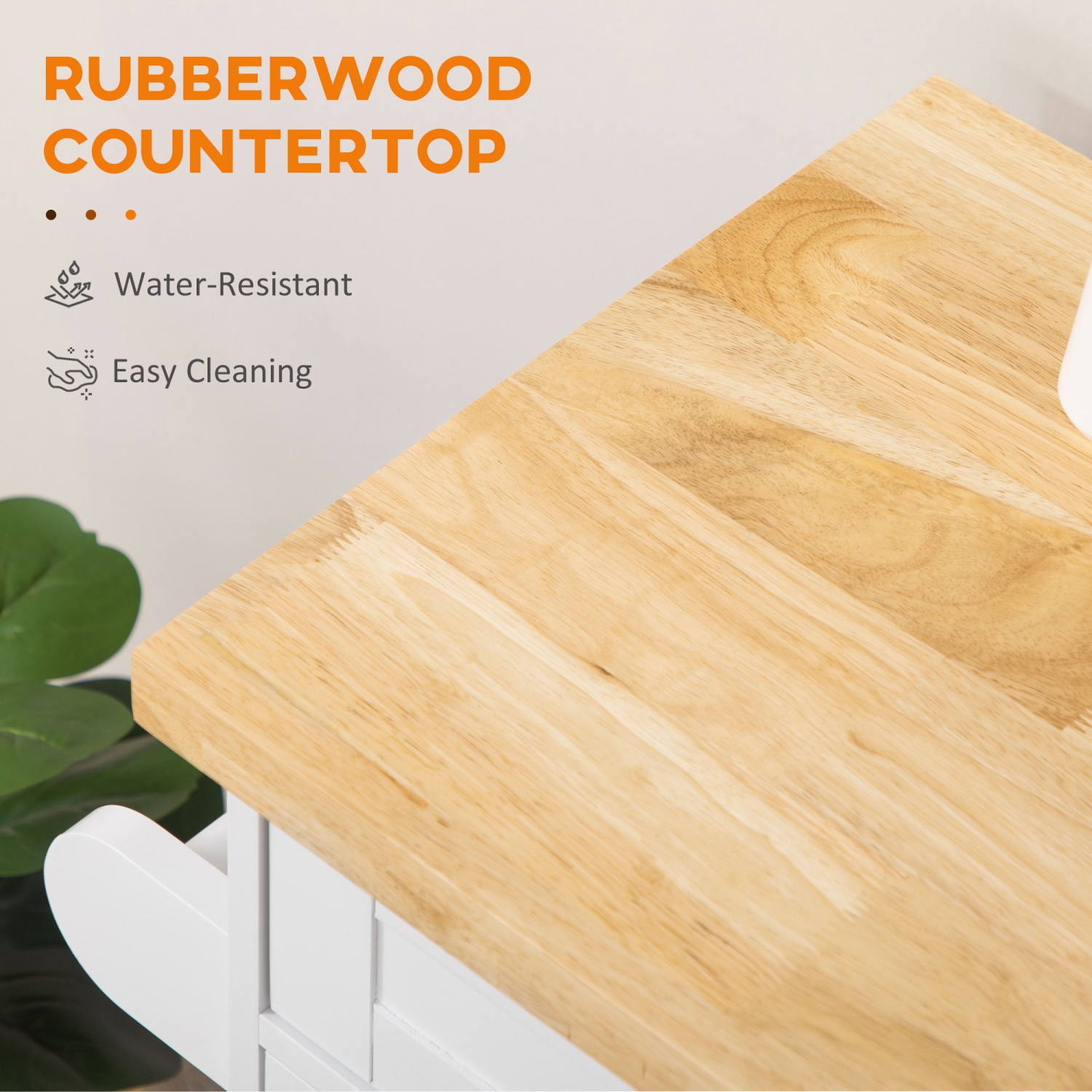 Îlot de cuisine de HOMCOM avec rangement, chariot roulant avec dessus en hévéa, tablette réglable, tiroir, support à épices, support à serviettes,