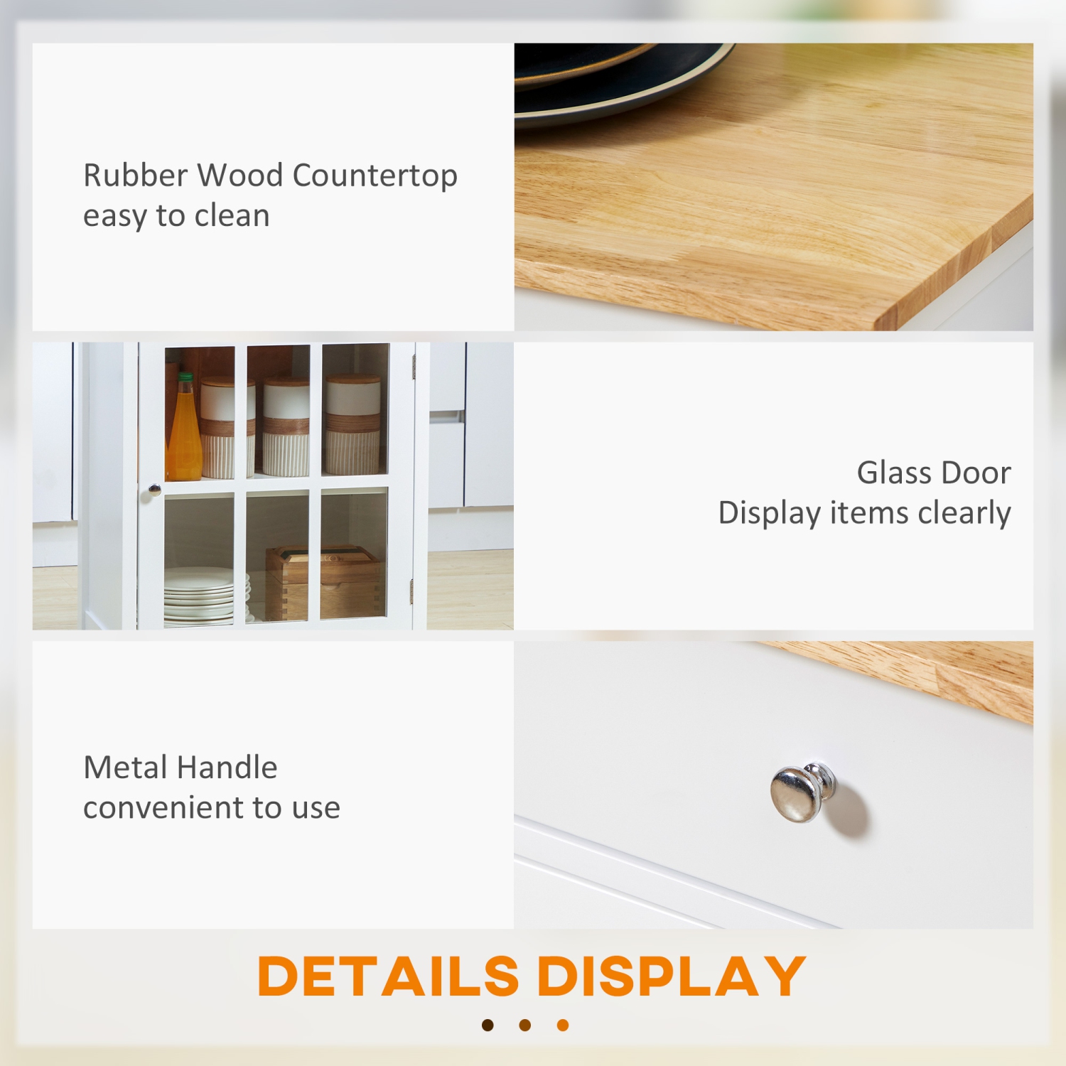 HOMCOM Rolling Kitchen Cart with Drawer and Glass Door Cabinet, Kitchen Island on Wheels with Adjustable Shelf and Towel Rack