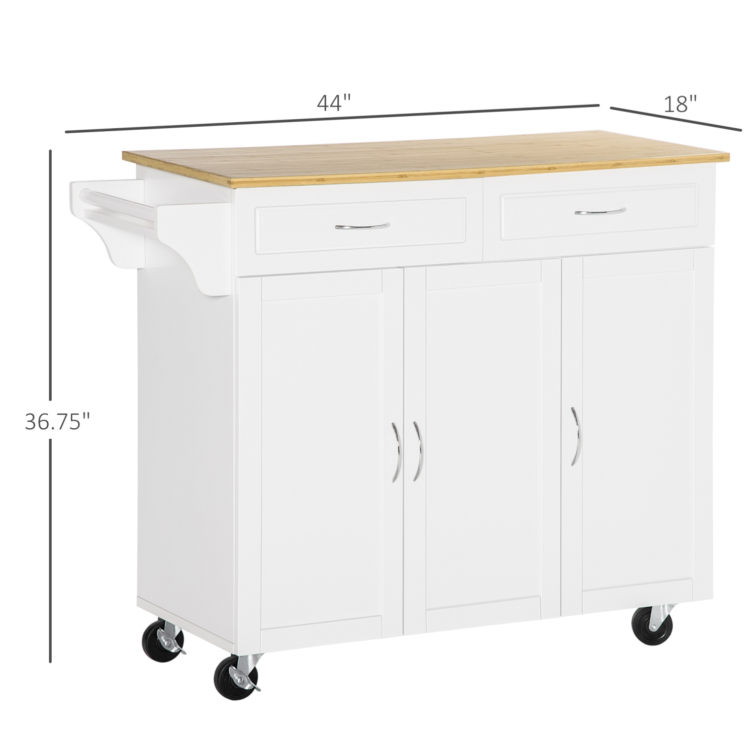HOMCOM Rolling Kitchen Island on Wheels with Bamboo Countertop, Kitchen Cart with Storage Cabinets, Drawers, Adjustable Shelves and Towel Rack for
