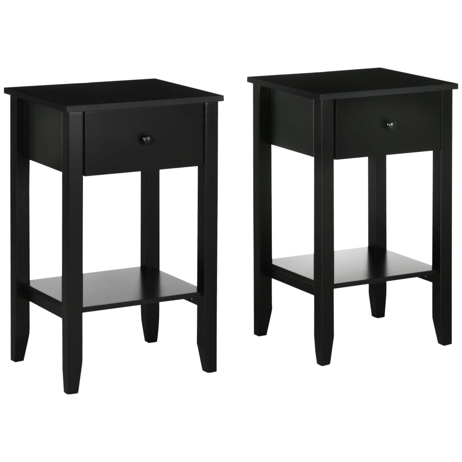 Ensemble de 2 tables d’appoint avec tiroir et tablette inférieure de HOMCOM, table de chevet à 2 niveaux pour chambre à coucher, salon, noir