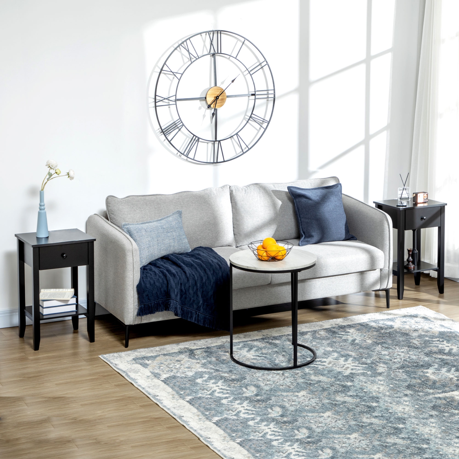 Ensemble de 2 tables d’appoint avec tiroir et tablette inférieure de HOMCOM, table de chevet à 2 niveaux pour chambre à coucher, salon, noir