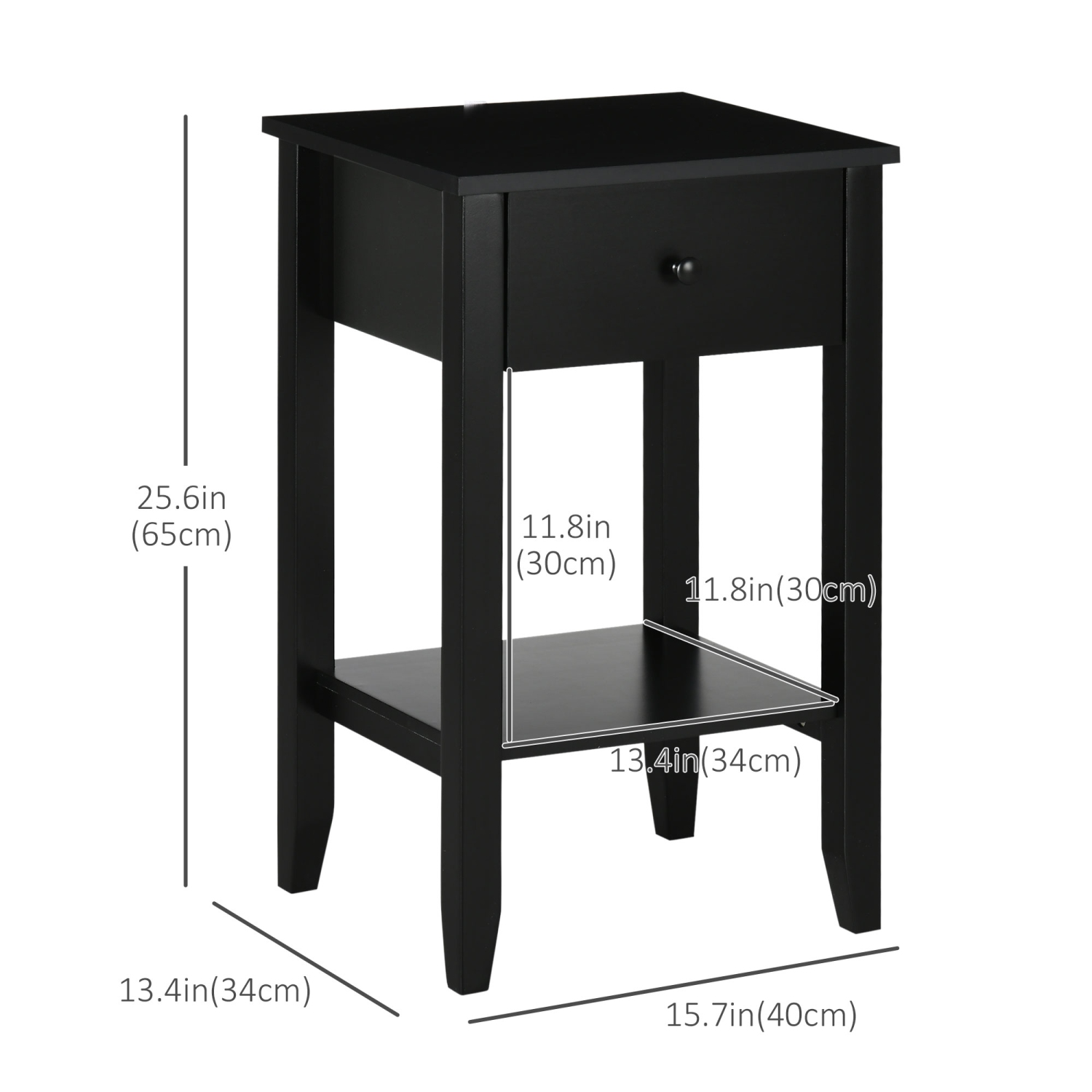 Ensemble de 2 tables d’appoint avec tiroir et tablette inférieure de HOMCOM, table de chevet à 2 niveaux pour chambre à coucher, salon, noir