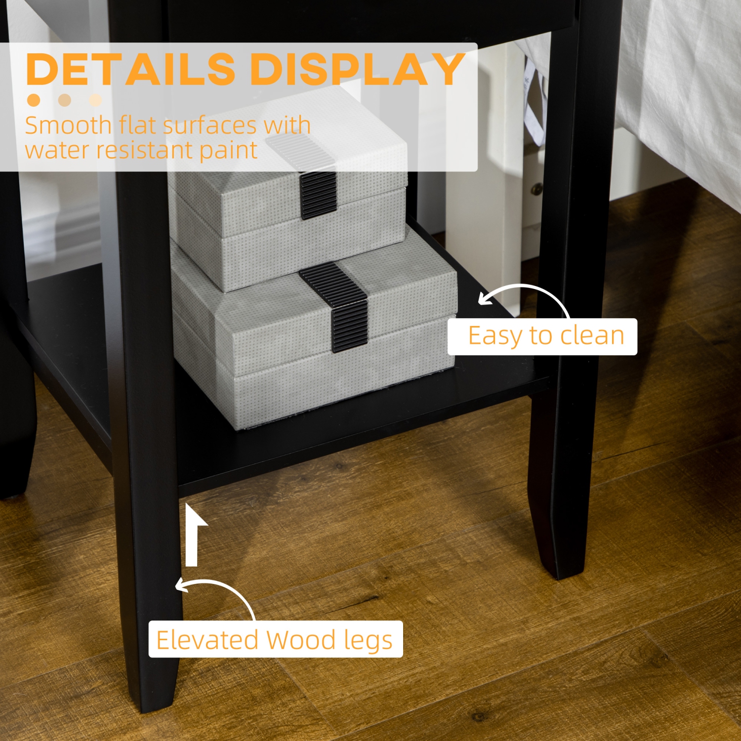 Ensemble de 2 tables d’appoint avec tiroir et tablette inférieure de HOMCOM, table de chevet à 2 niveaux pour chambre à coucher, salon, noir