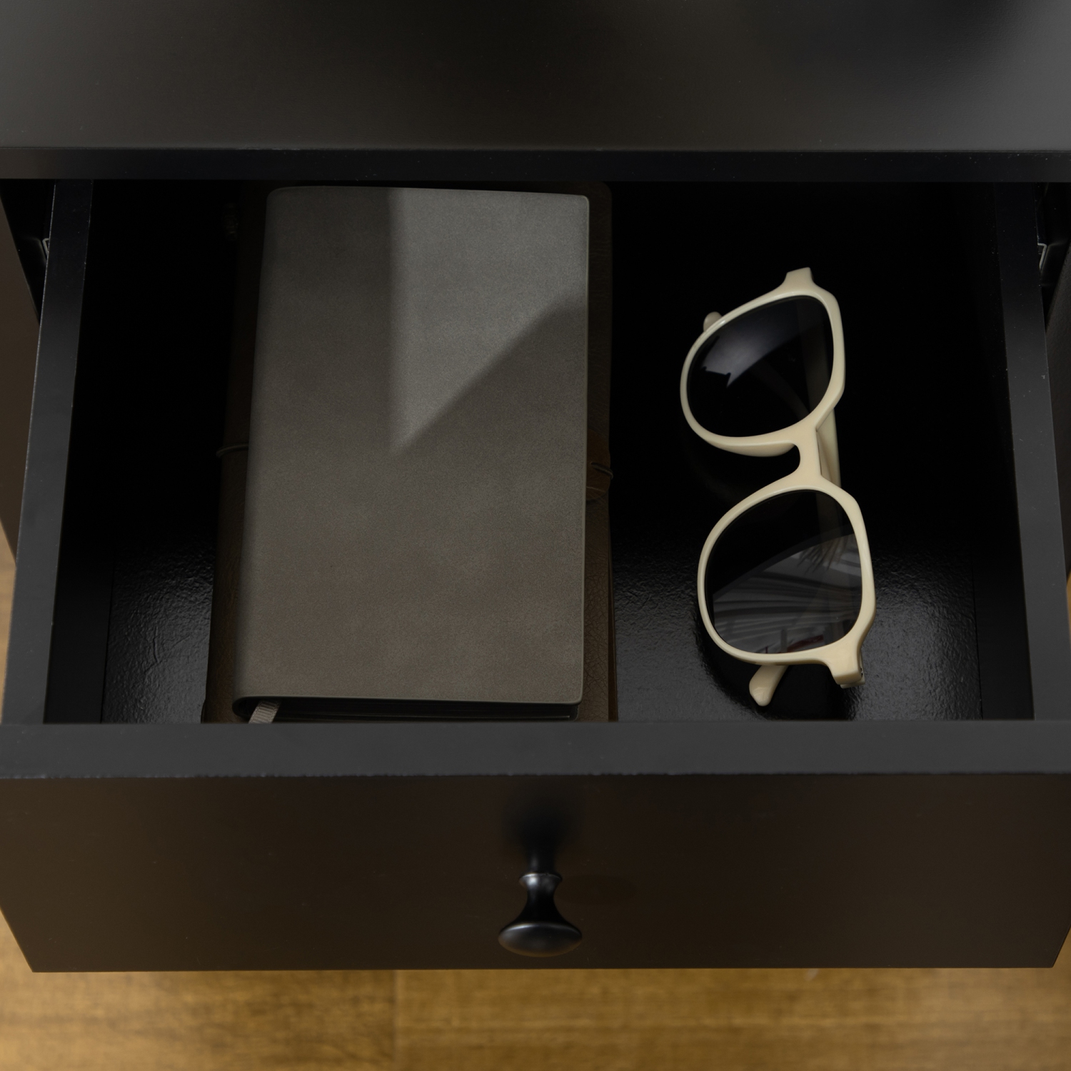 Ensemble de 2 tables d’appoint avec tiroir et tablette inférieure de HOMCOM, table de chevet à 2 niveaux pour chambre à coucher, salon, noir