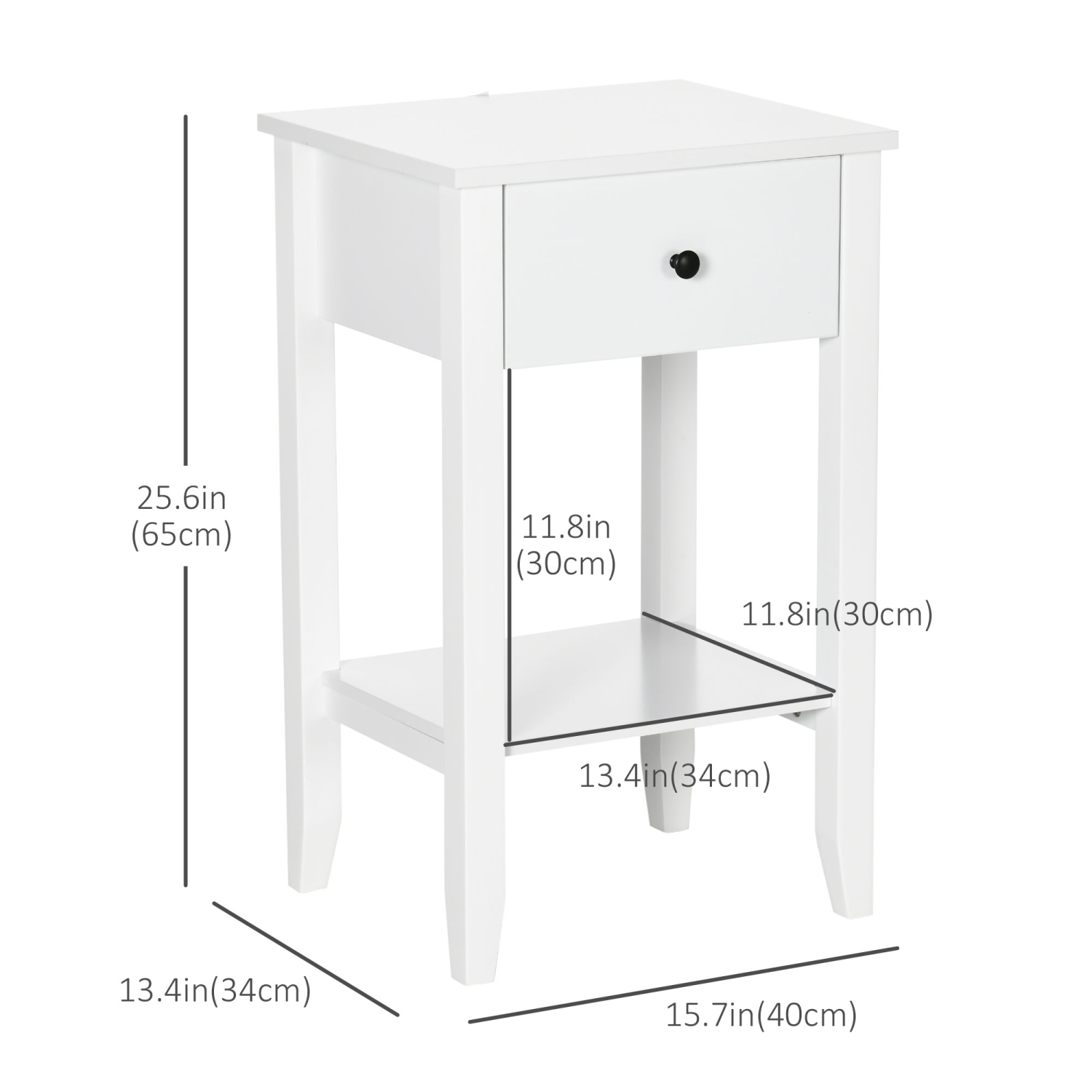 HOMCOM Side Table Set of 2, End Tables with Drawer and Bottom Shelf, 2-tier Nightstand for Bedroom, Living Room, White