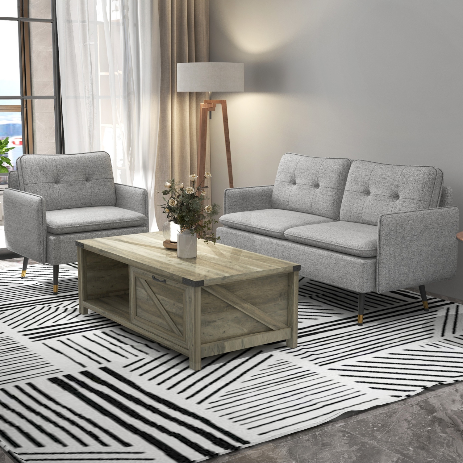 Chaise d'appoint moderne HOMCOM, fauteuil en tissu recouvert avec siège long, pattes en acier, dossier souple, fauteuil de salon capitonné pour la