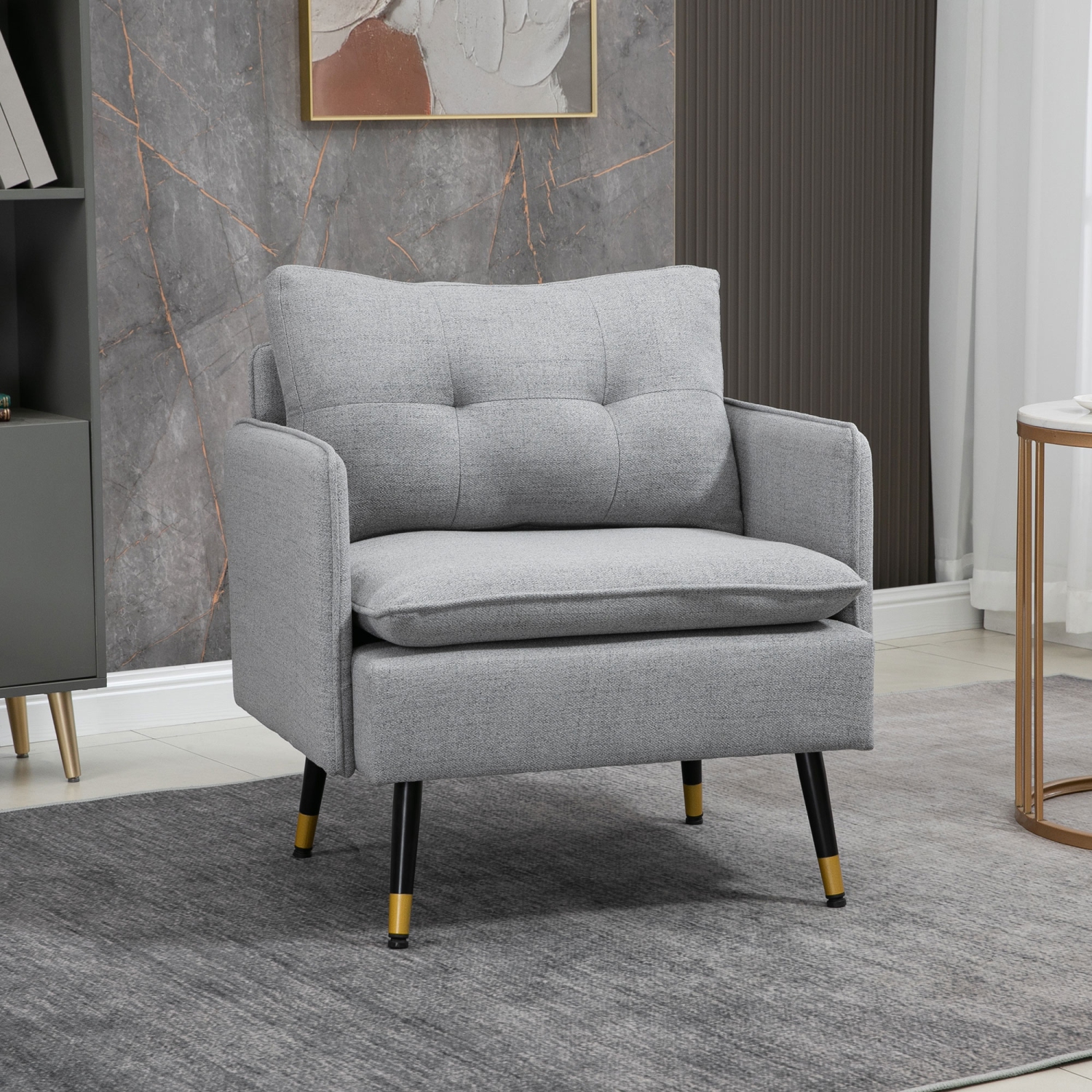 Chaise d'appoint moderne HOMCOM, fauteuil en tissu recouvert avec siège long, pattes en acier, dossier souple, fauteuil de salon capitonné pour la
