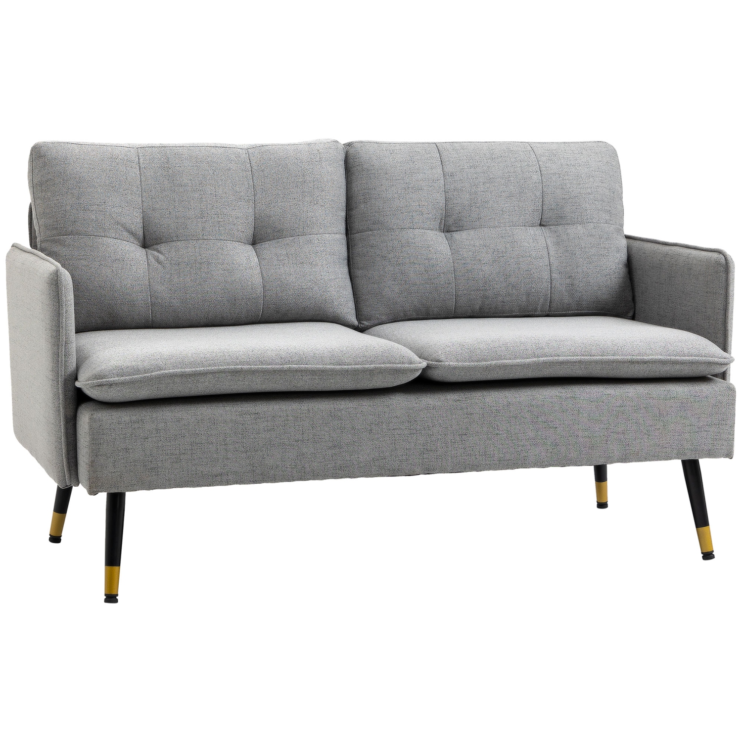 HOMCOM 55" Loveseat Sofa, Linen Upholstered Love Seat with S spring, Steel Legs and Button Tufting, Small Couch for Living Room, Bedroom, Office,
