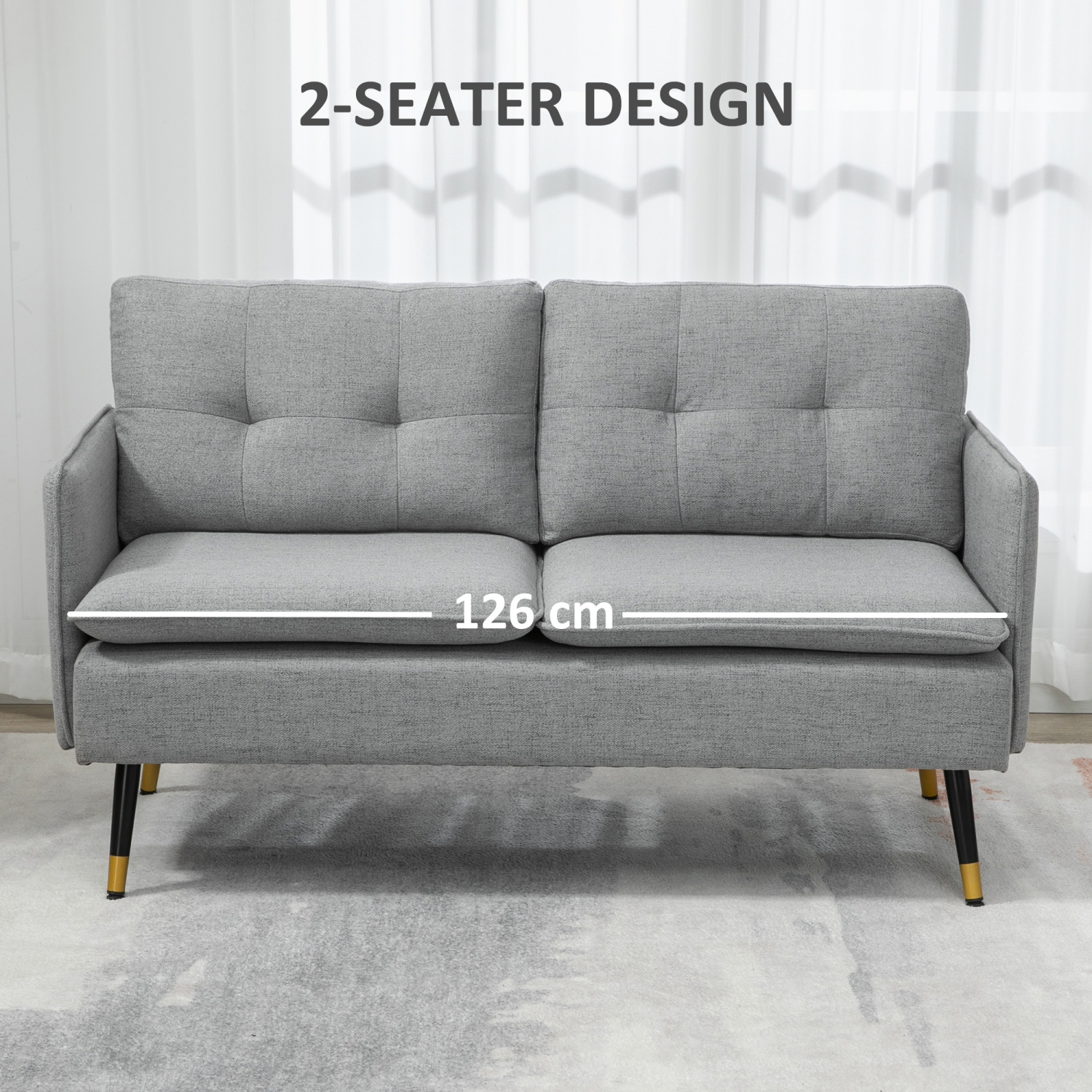 HOMCOM 55" Loveseat Sofa, Linen Upholstered Love Seat with S spring, Steel Legs and Button Tufting, Small Couch for Living Room, Bedroom, Office,