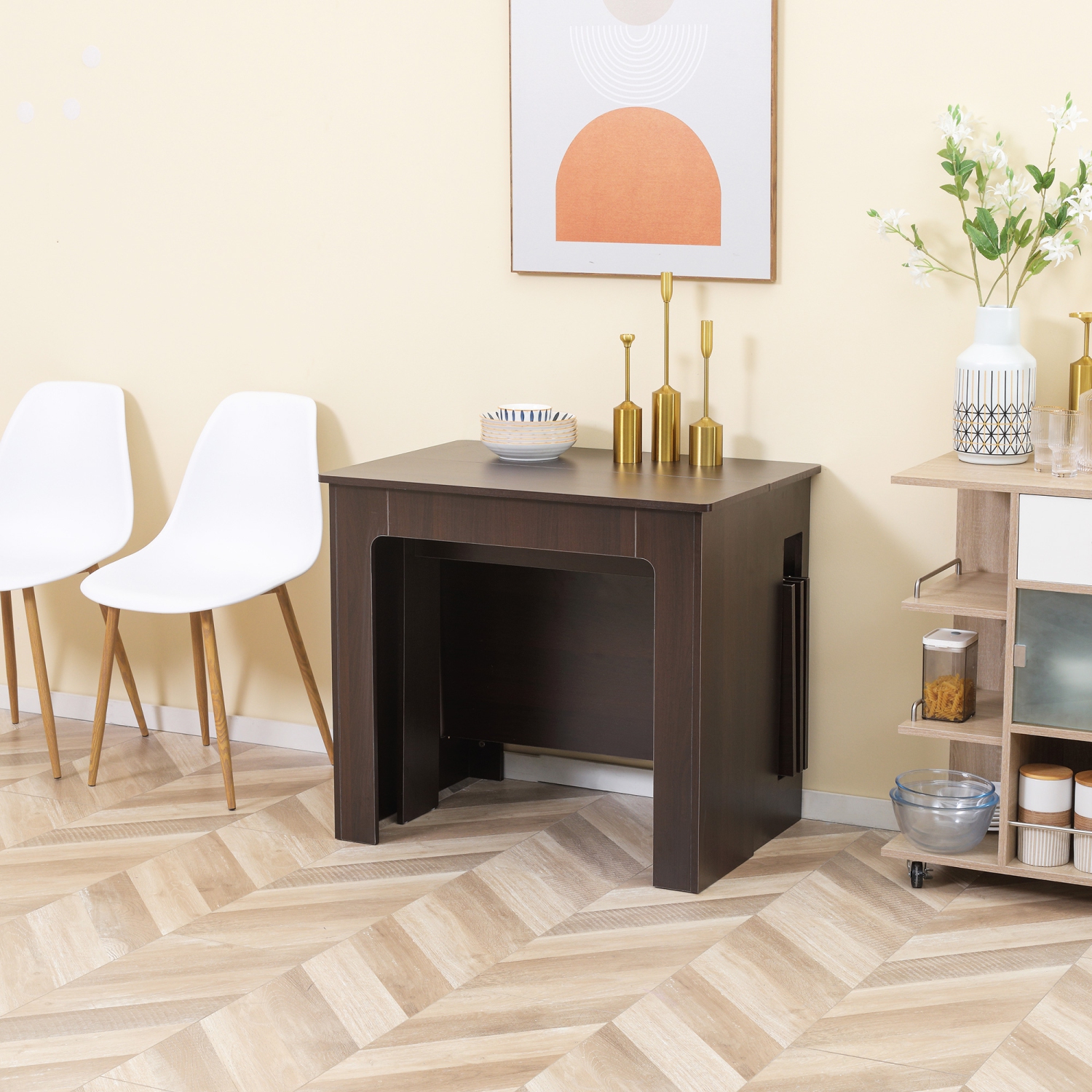 HOMCOM – Table à dîner extensible, table de cuisine extensible pour petits espaces, 6 places pour un maximum, brun foncé