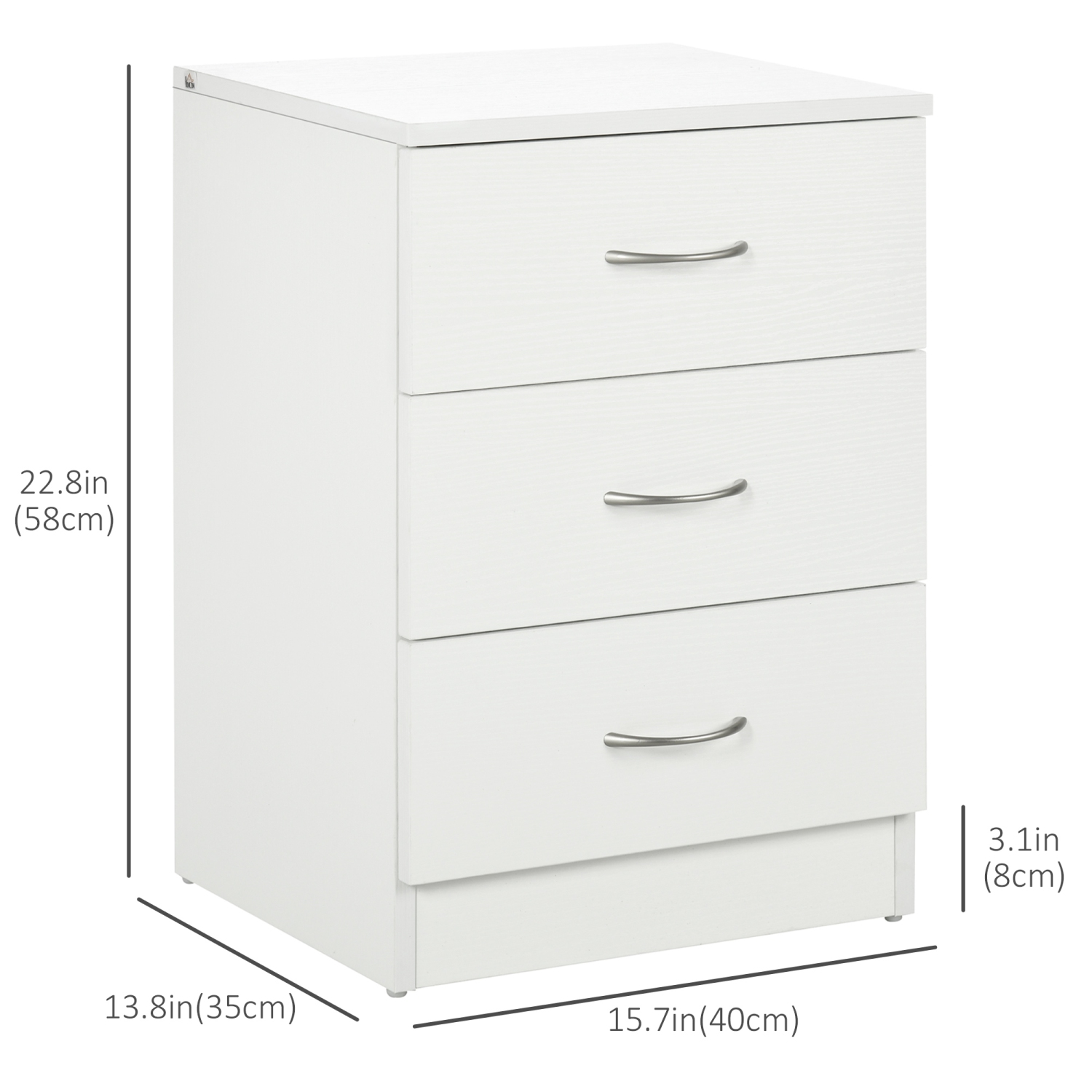 HOMCOM Bedside Table with 3 Drawers, Modern Wood Nightstand, Side Table with Anti-tipping Design for Bedroom, White