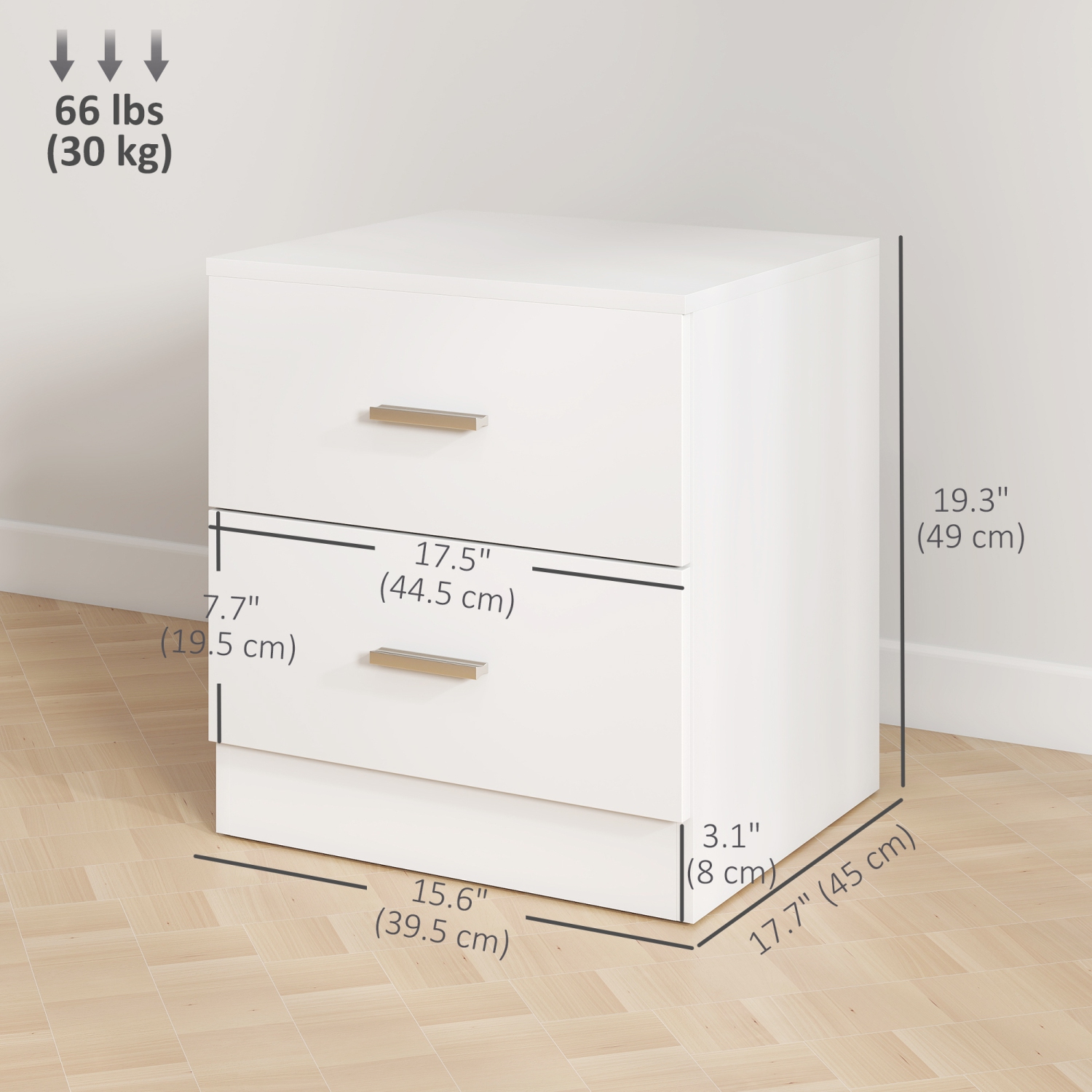HOMCOM Bedside Table with 2 Drawers, Modern Nightstand, Cabinet Drawer Side Storage Unit for Bedroom, White