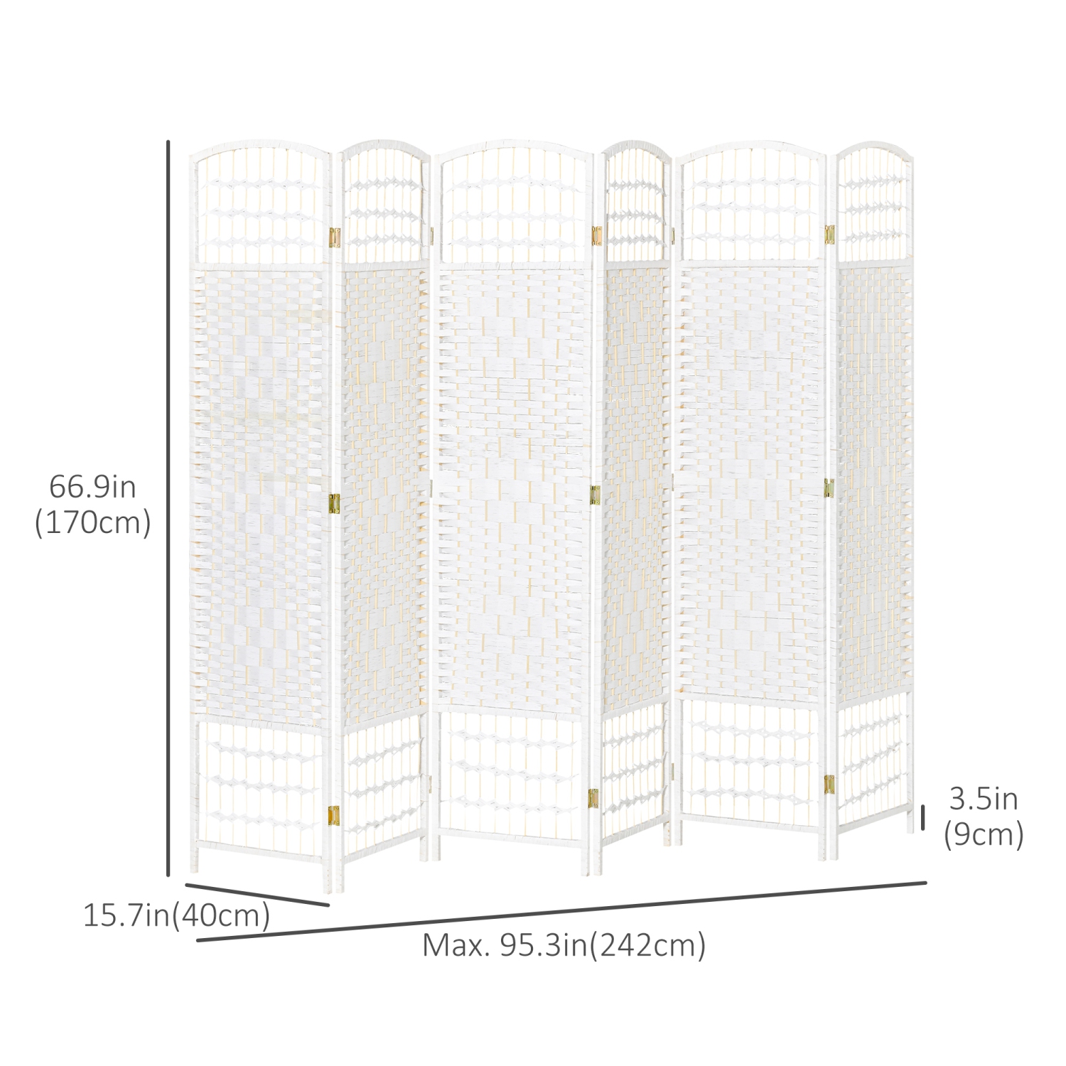 HOMCOM 6 Panel Room Divider, 5.6 ft Tall Folding Privacy Screen, Wave Fiber Freestanding Partition Wall Divider for Home Office, White
