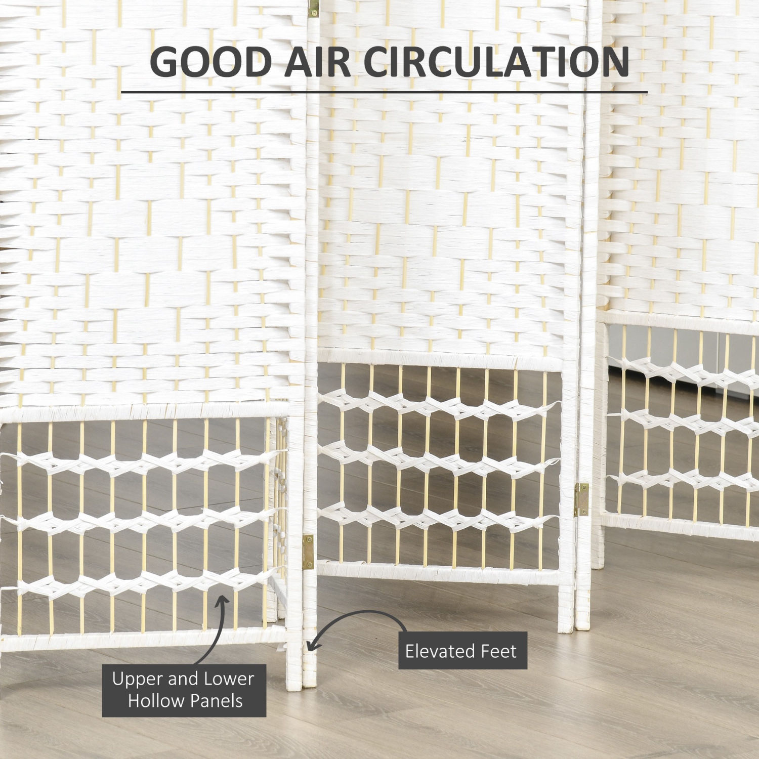 HOMCOM 6 Panel Room Divider, 5.6 ft Tall Folding Privacy Screen, Wave Fiber Freestanding Partition Wall Divider for Home Office, White