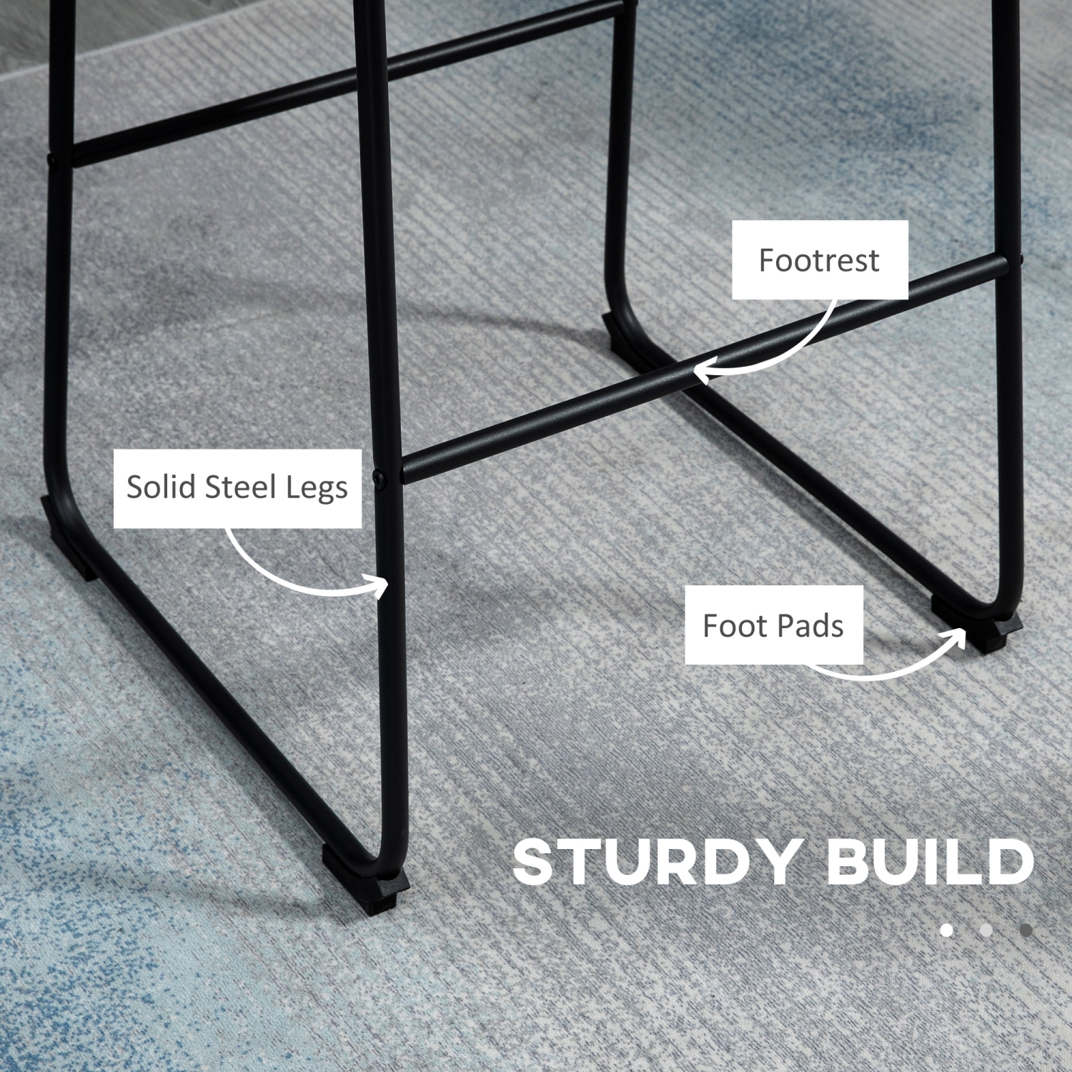 HOMCOM Bar Height Bar Stools Set of 2, Vintage PU Leather Bar Chairs, Kitchen Stools with Footrest for Home Bar, Dark Grey