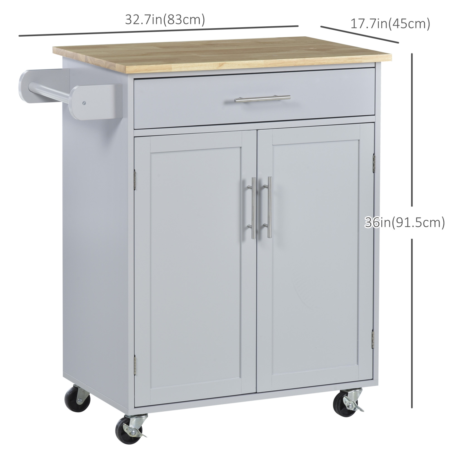 Chariot à roulettes pour îlot de cuisine avec dessus en bois, espace de rangement suffisant avec tablettes pour porte-serviettes, chariot de service