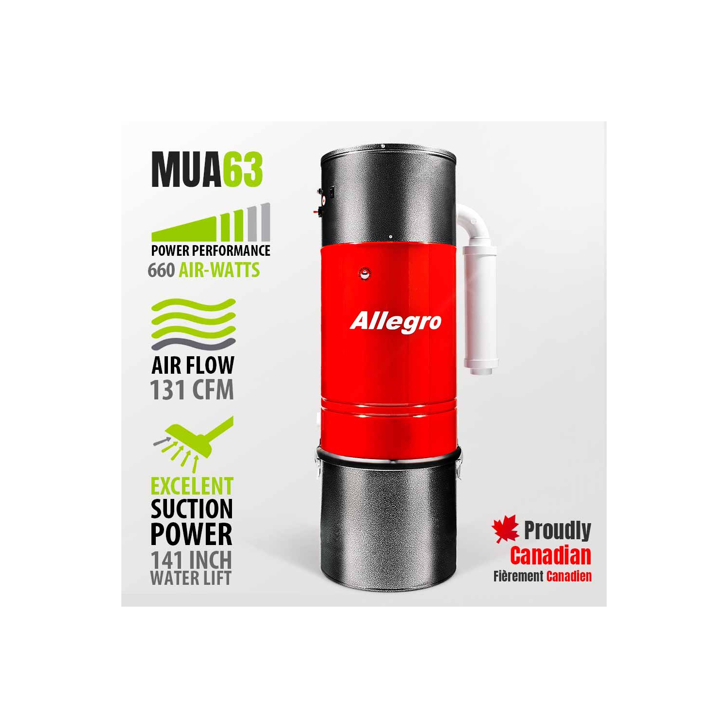 Allegro – unité d’alimentation avec système d’aspirateur central Quiet 10,000 pi2 VINCI MUA63