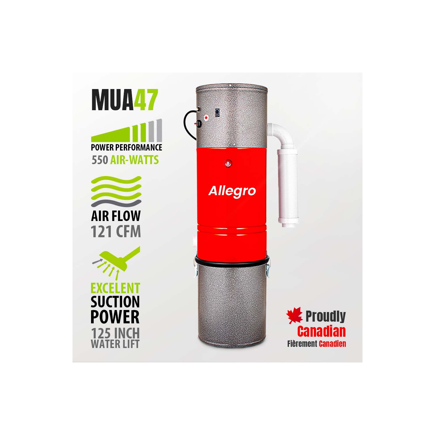 Allegro – unité d’alimentation avec aspirateur central Muet classique, 3,000 pi2, silencieux, MUA47