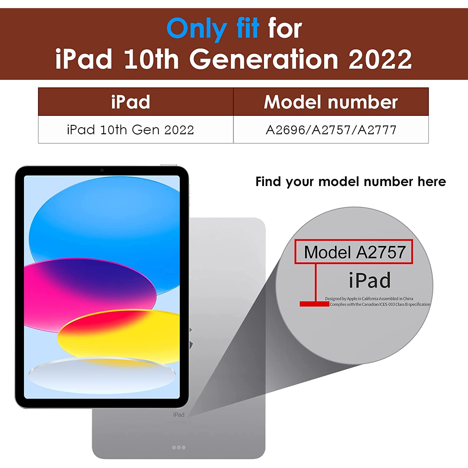 XCRS Étui folio pour Apple iPad 10e génération 10,9 pouces (2022