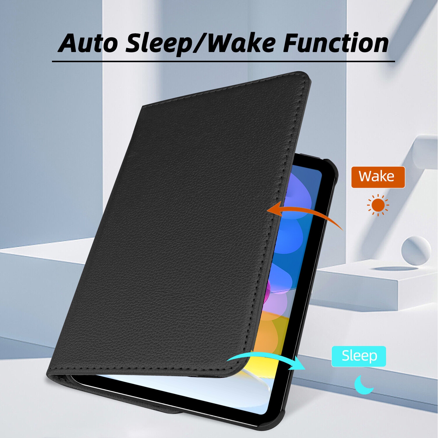 XCRS Folio Case for Apple iPad 10th Generation 10.9 inch 360° Swivel Rotating Cover, Multi-Angle Viewing, PU Leather Auto Wake/Sleep with Strap