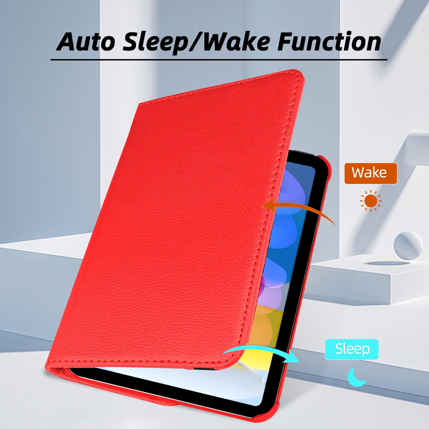 XCRS Folio Case for Apple iPad 10th Generation 10.9 inch 360° Swivel Rotating Cover, Multi-Angle Viewing, PU Leather Auto Wake/Sleep with Strap