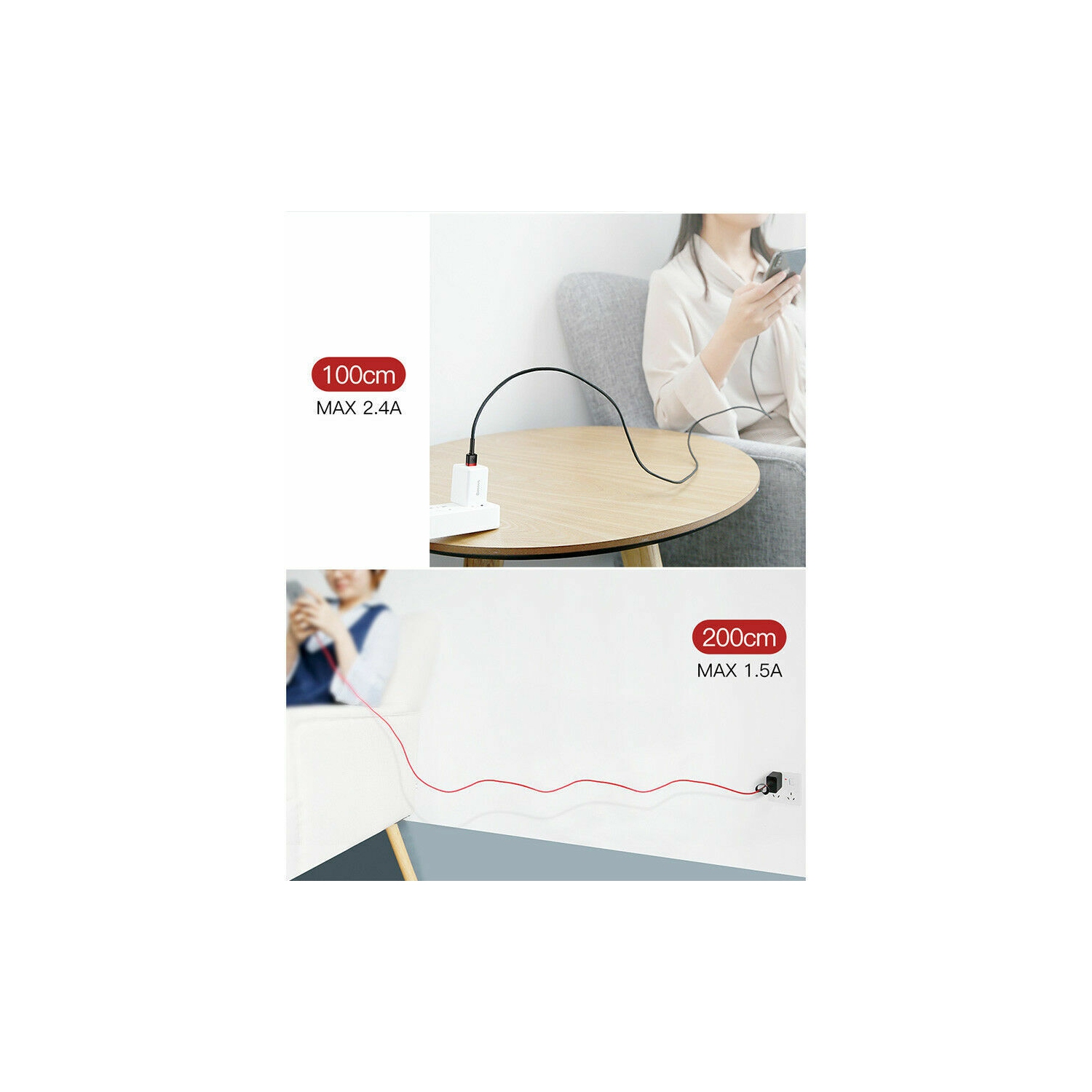 Câble USB-C à recharge rapide de 2M m de Baseus pour Samsung Galaxy S21 S10 S9 S8 S20 plus/Ultra A22 A40 A52 A70, LG V20 S série A Note Tab LG HTC