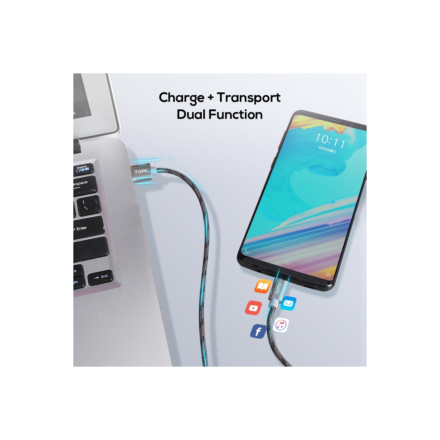 Câble USB-C à recharge rapide de 2M m de Baseus pour Samsung Galaxy S21 S10 S9 S8 S20 plus/Ultra A22 A40 A52 A70, LG V20 S série A Note Tab LG HTC