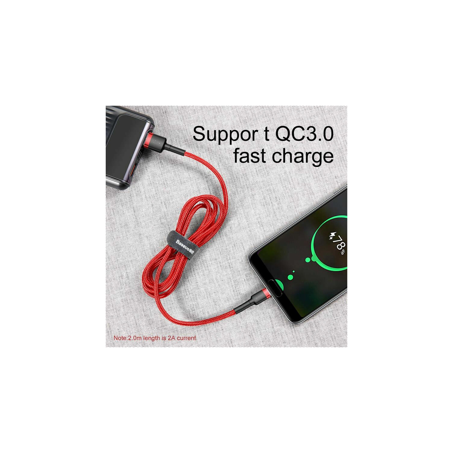 Câble USB-C à recharge rapide de 2M m de Baseus pour Samsung Galaxy S21 S10 S9 S8 S20 plus/Ultra A22 A40 A52 A70, LG V20 S série A Note Tab LG HTC