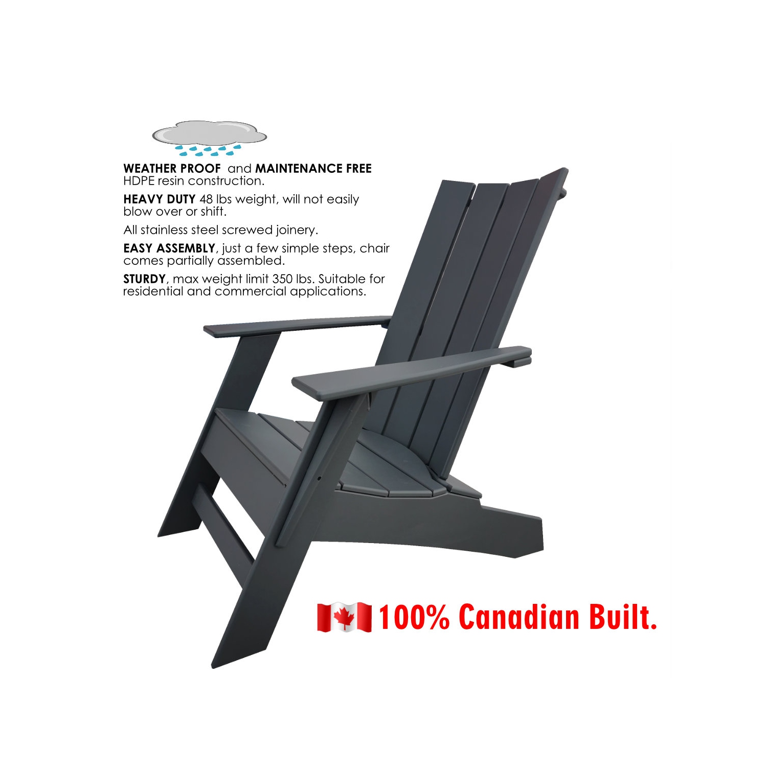 Chaise Adirondack moderne Sunbreeze en résine HDPE